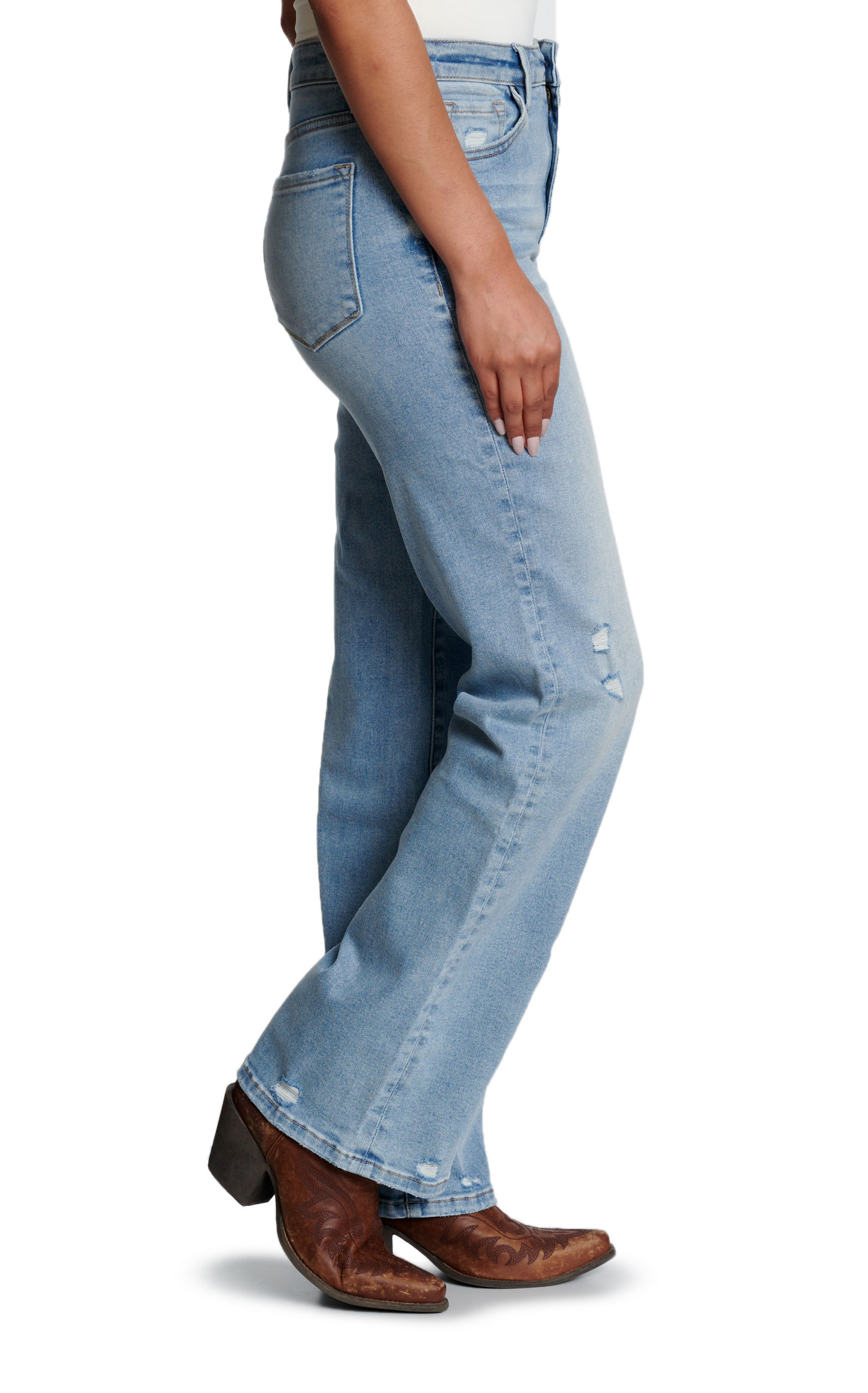 Lovervet Women's 90s Vintage Light Wash Distressed Flare Cut Jeans - Image 1