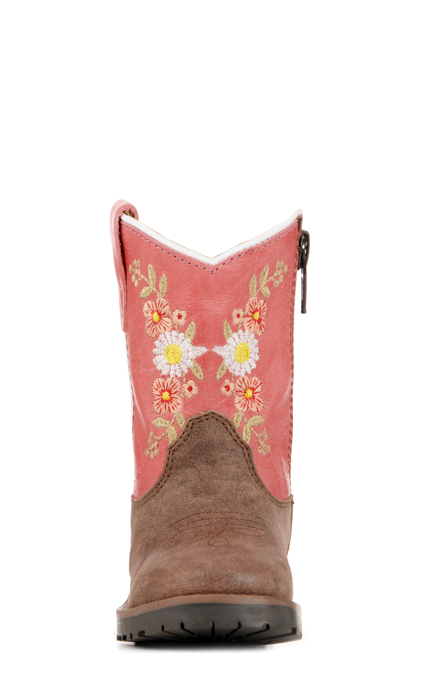 Smoky Mountain Toddler Girls Autry Coral and Chocolate Floral Wide Square Toe Cowboy Boots - Image 1