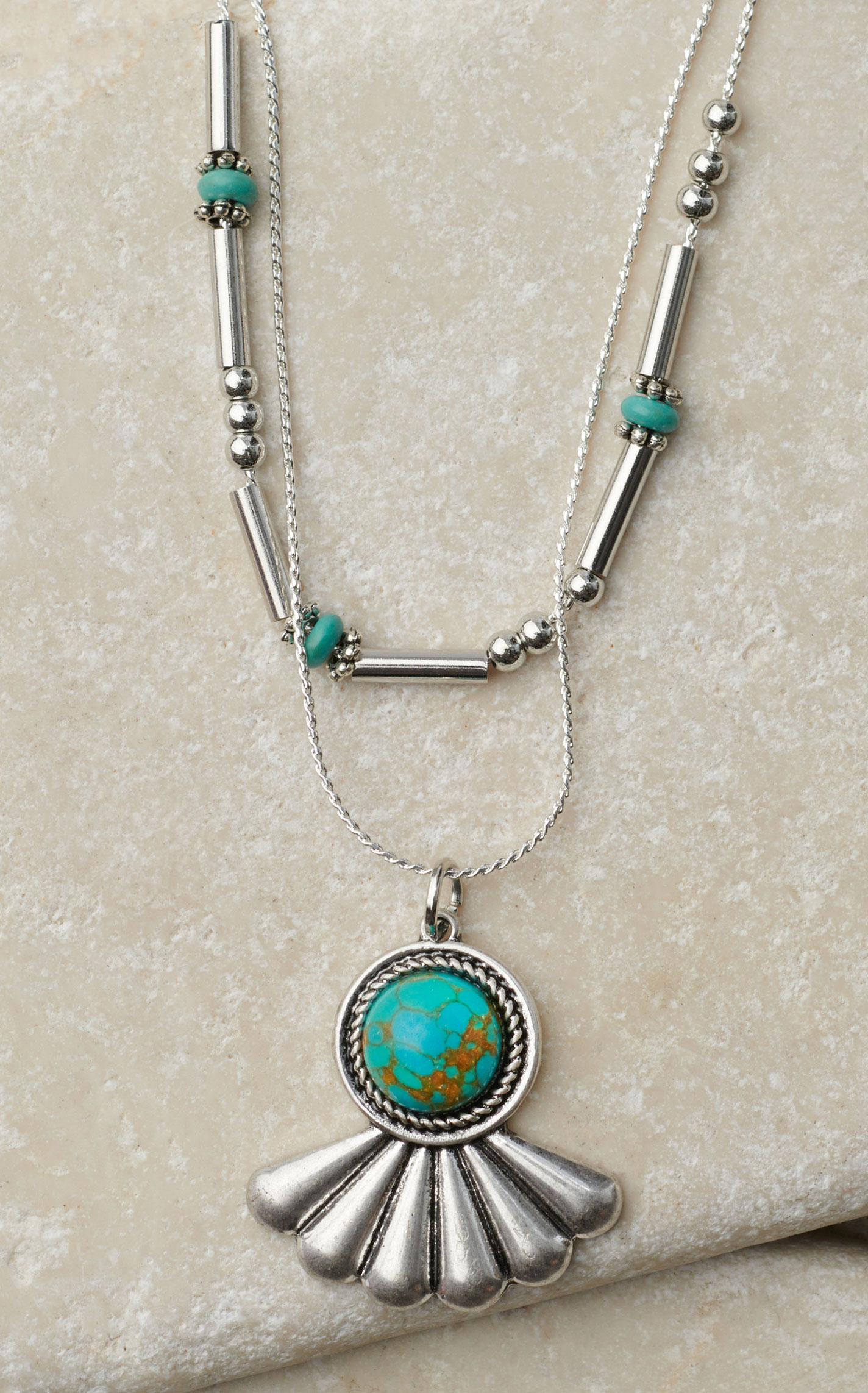 Cowgirl Confetti Silver & Turquoise Double Strand Perfectly Mine Necklace - Image 1
