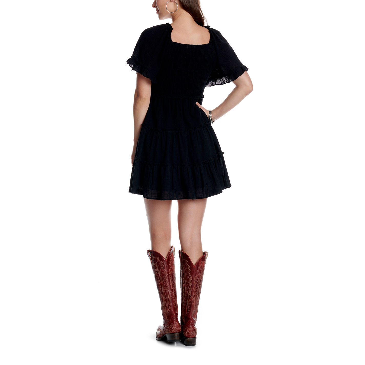 Yura Solid Black Tiered Ruffle Dress - Image 1