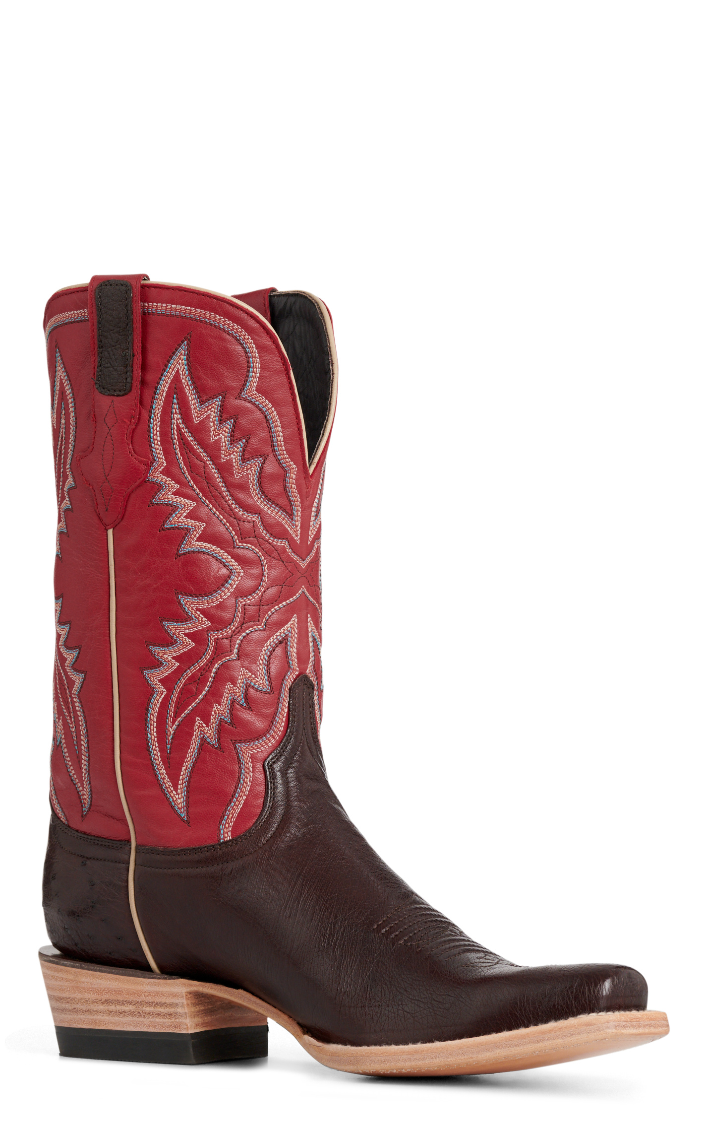 Resistol Men’s Nicotine & Red Smooth Quill Ostrich Cutter Toe Cowboy Boots - Image 1
