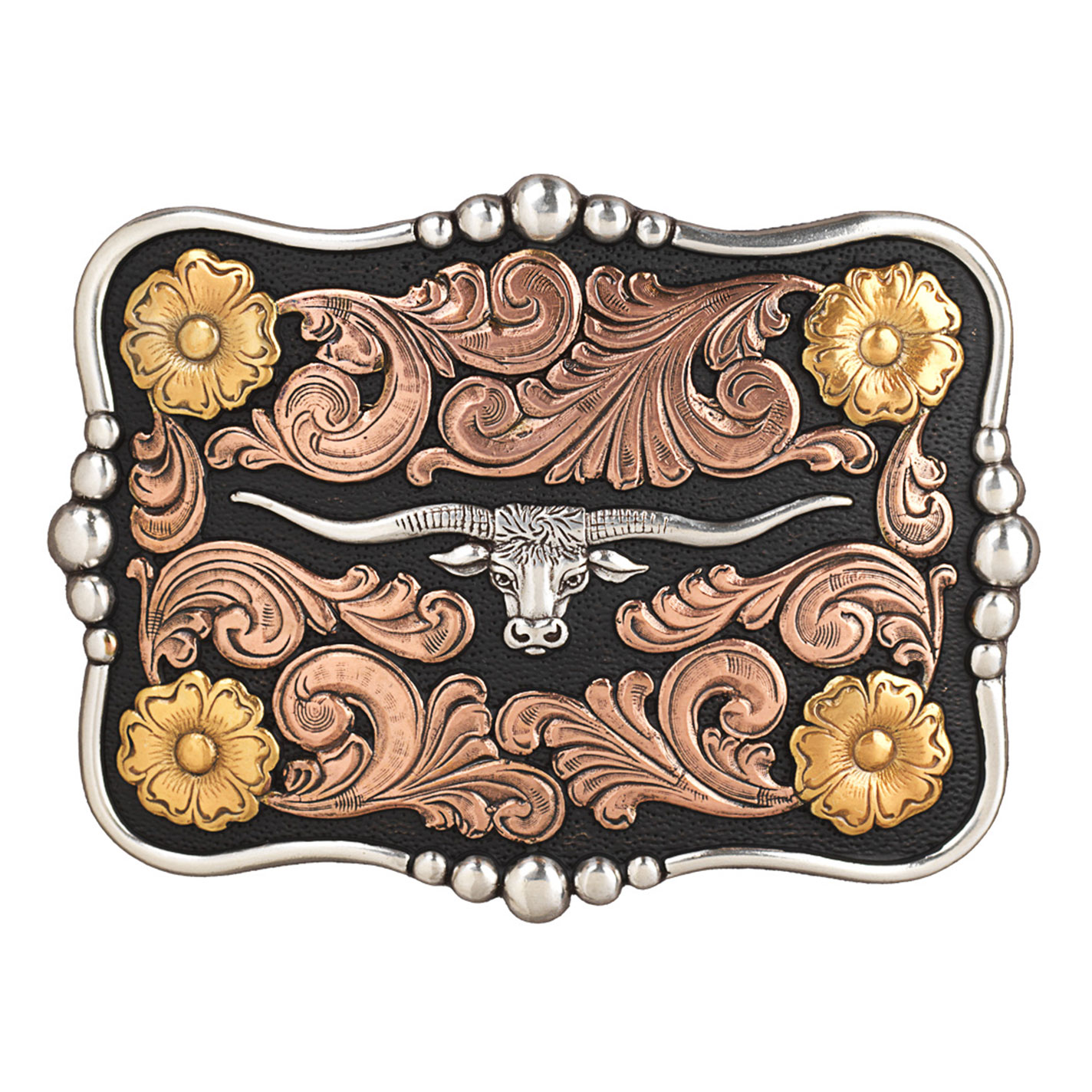 Nocona Three Tone Rectangle Longhorn Belt Buckle