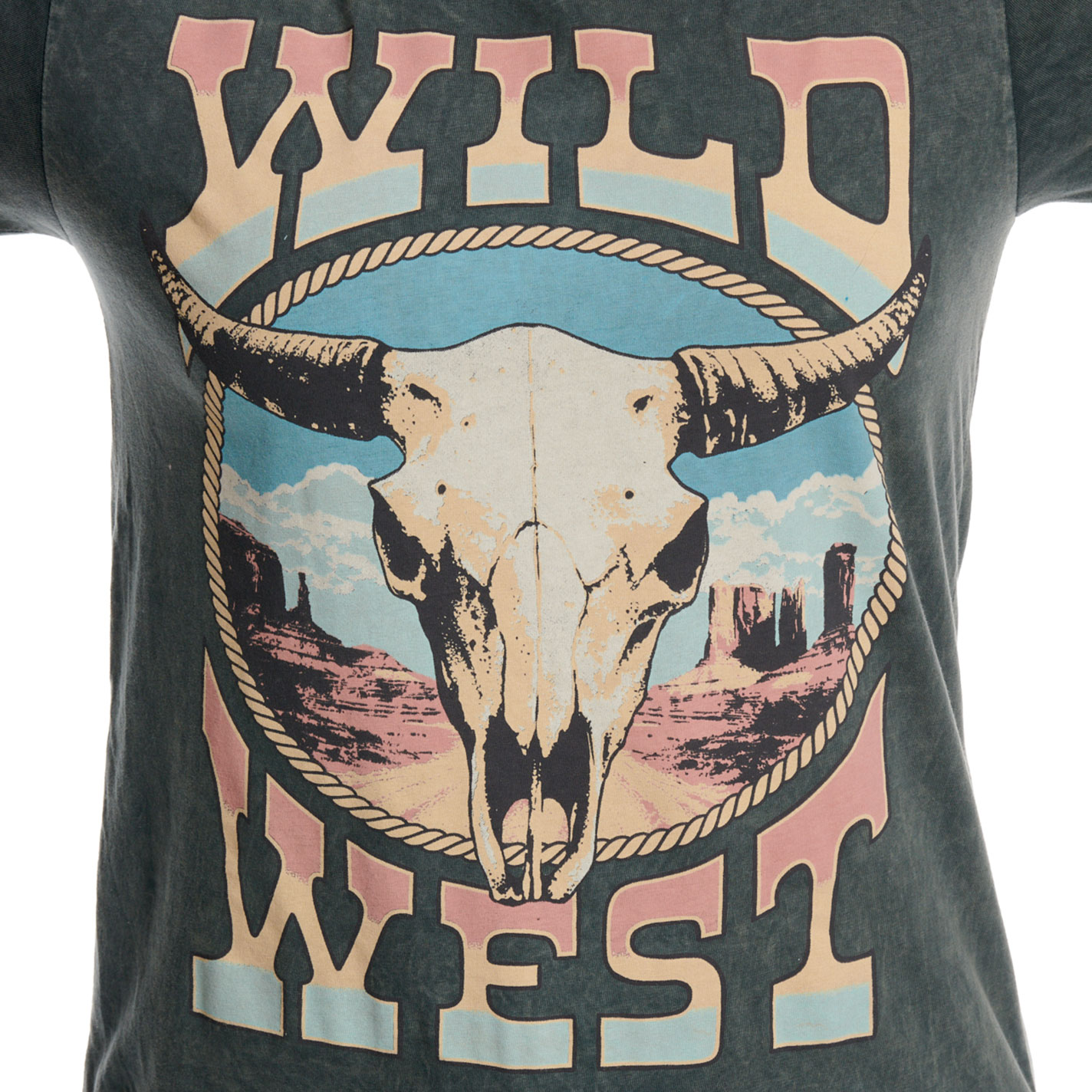 Lotus Fashion Women's Stone Gray Wild West Cow Skull Graphic T-Shirt  - Image 1