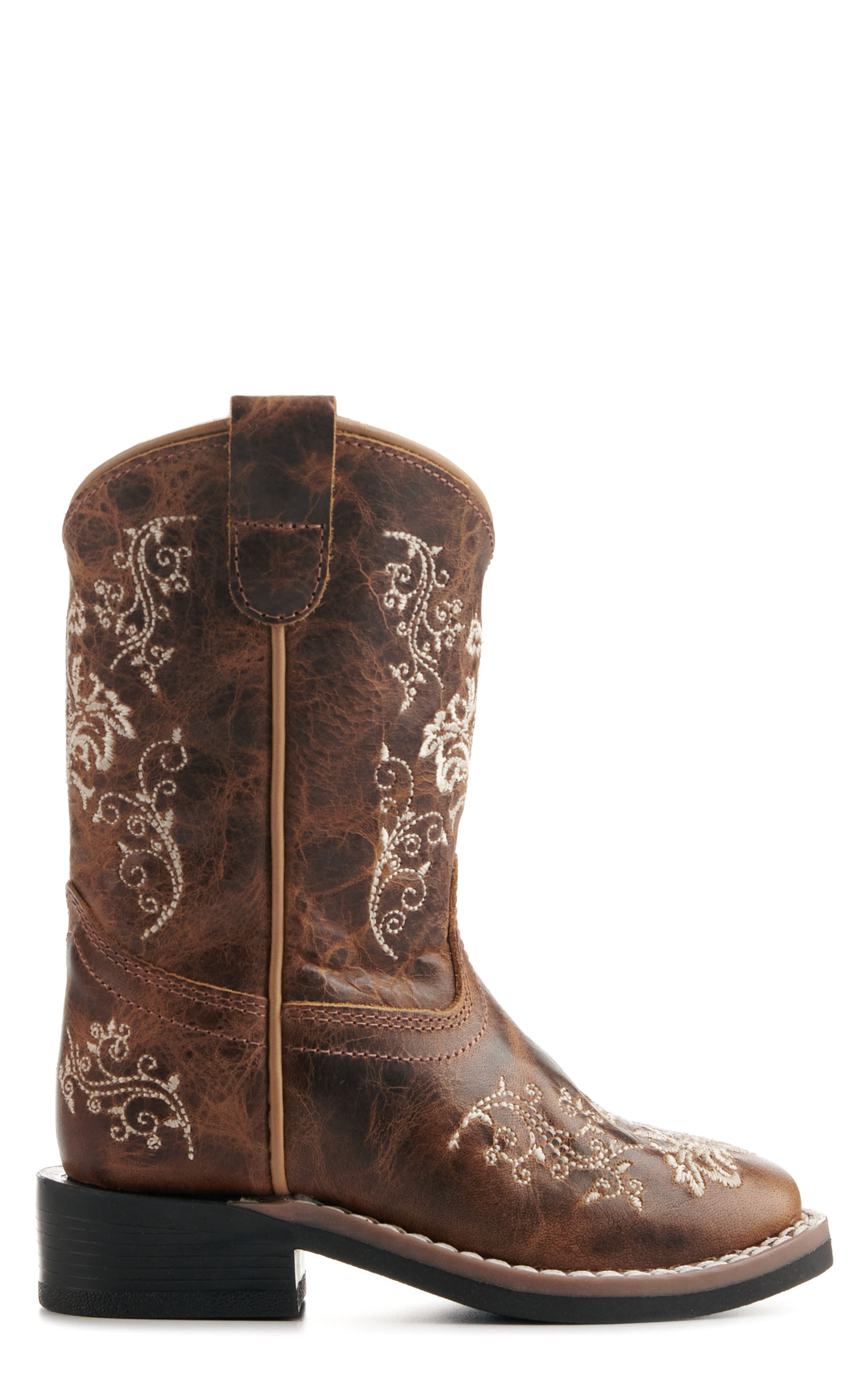 Old West Toddlers' Burnt Tan with Cream Embroidery Wide Square Toe Cowboy Boots - Image 1
