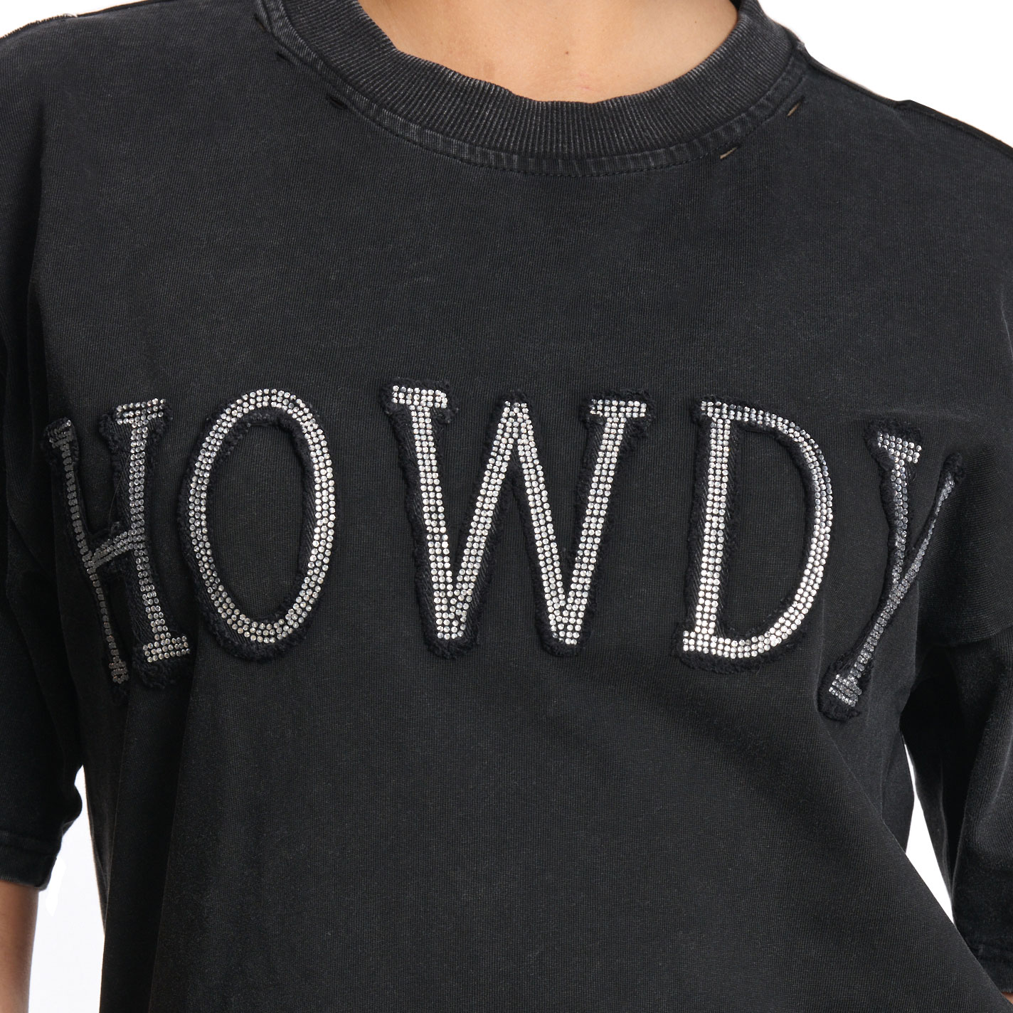 Blue B Women's Black Bling HOWDY Distressed Top - Image 1