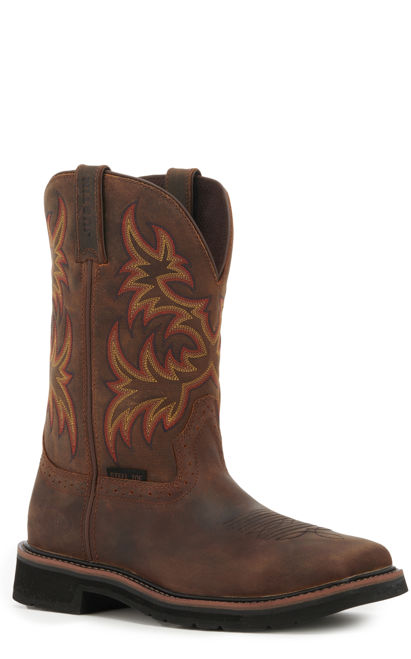 Justin Men's Stampede Driller Dark Brown Square Steel Toe Work Boot - Image 1
