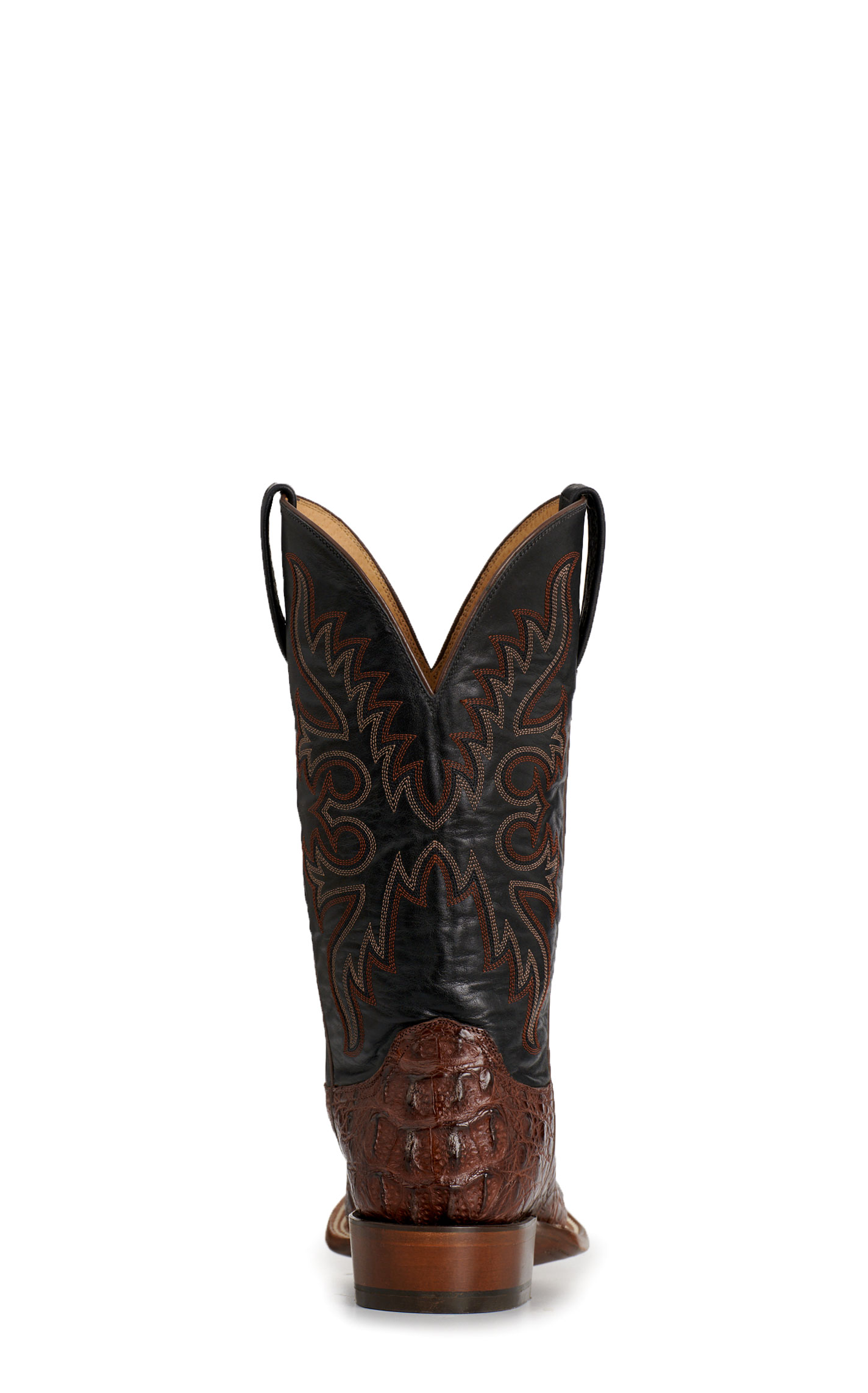 Lucchese Men's Burnt Umber Black Ranch Caiman Wide Square Toe Cowboy Boots - Image 1