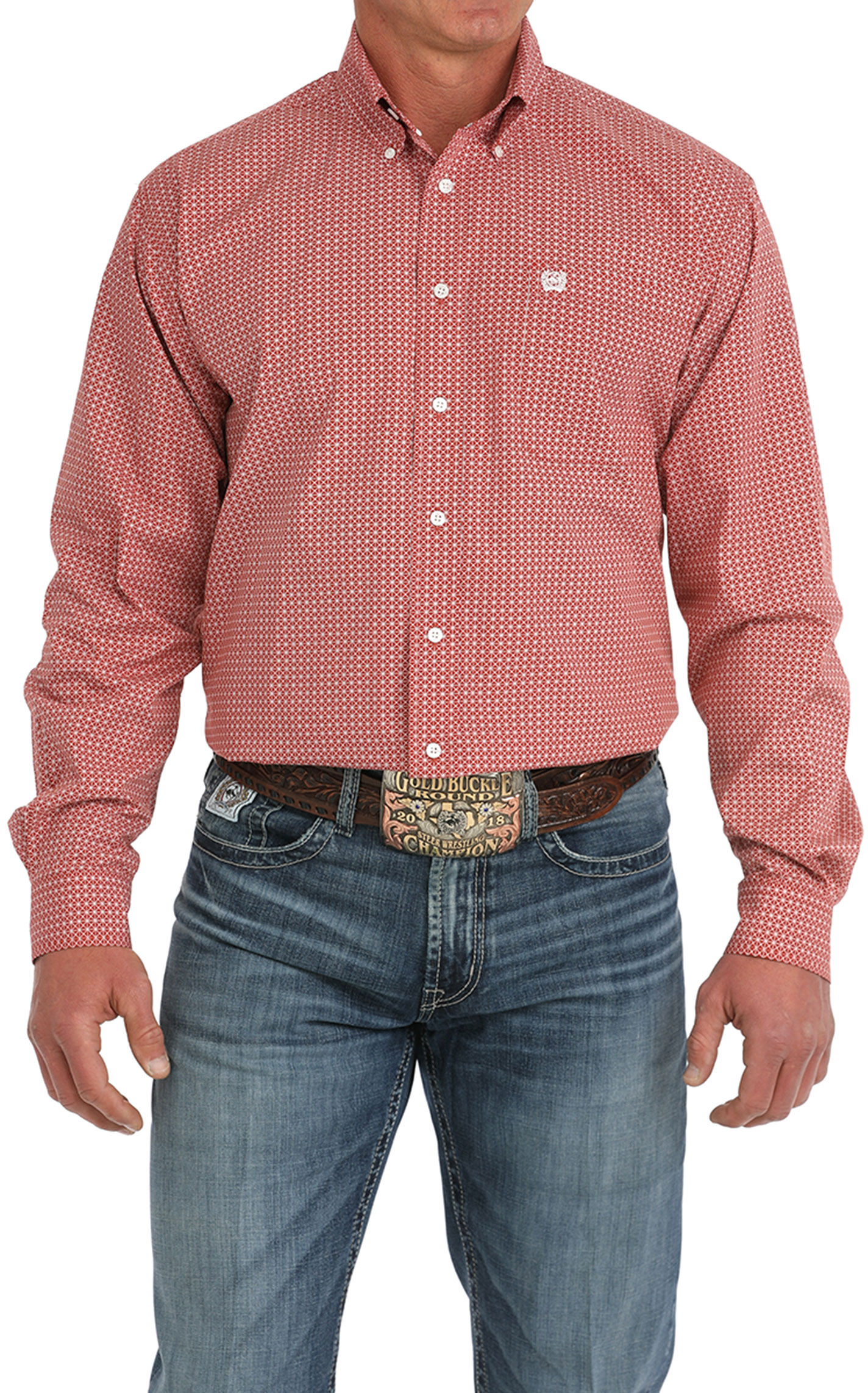 Cinch Men's Red & White Square Geo Print Western Shirt - Image 1