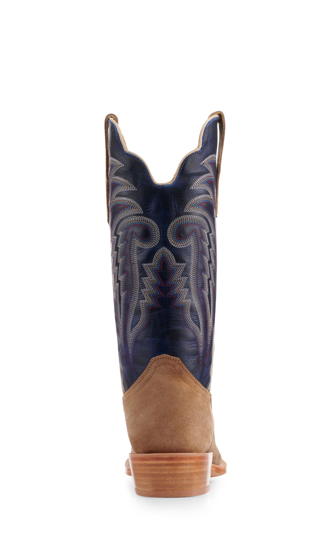 R. Watson Men's Cafe Brown Boar and Blue Punchy Square Toe Cowboy Boots - Image 1