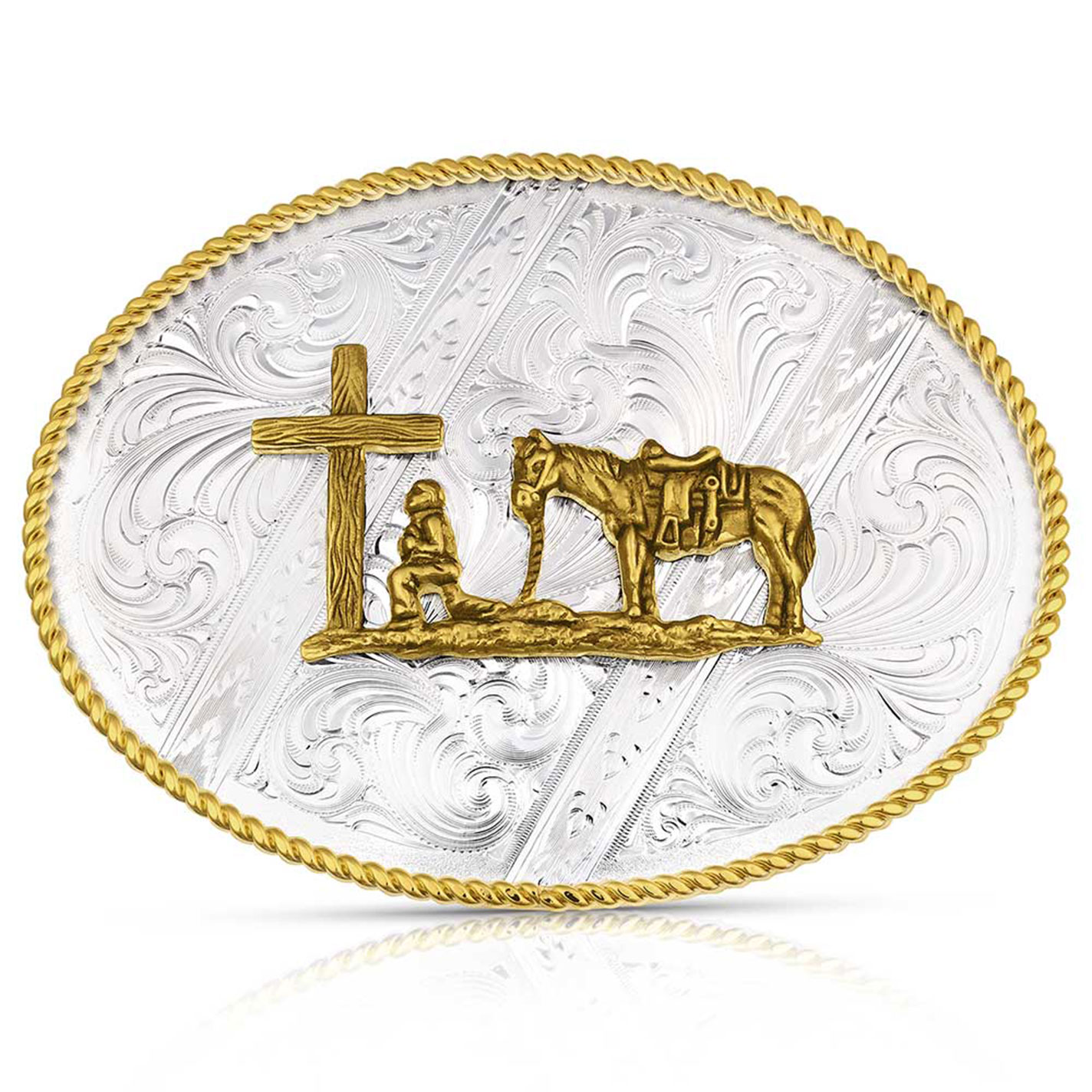 Montana Silversmiths Silver & Gold Kneeling Cowboy Belt Buckle - Image 1