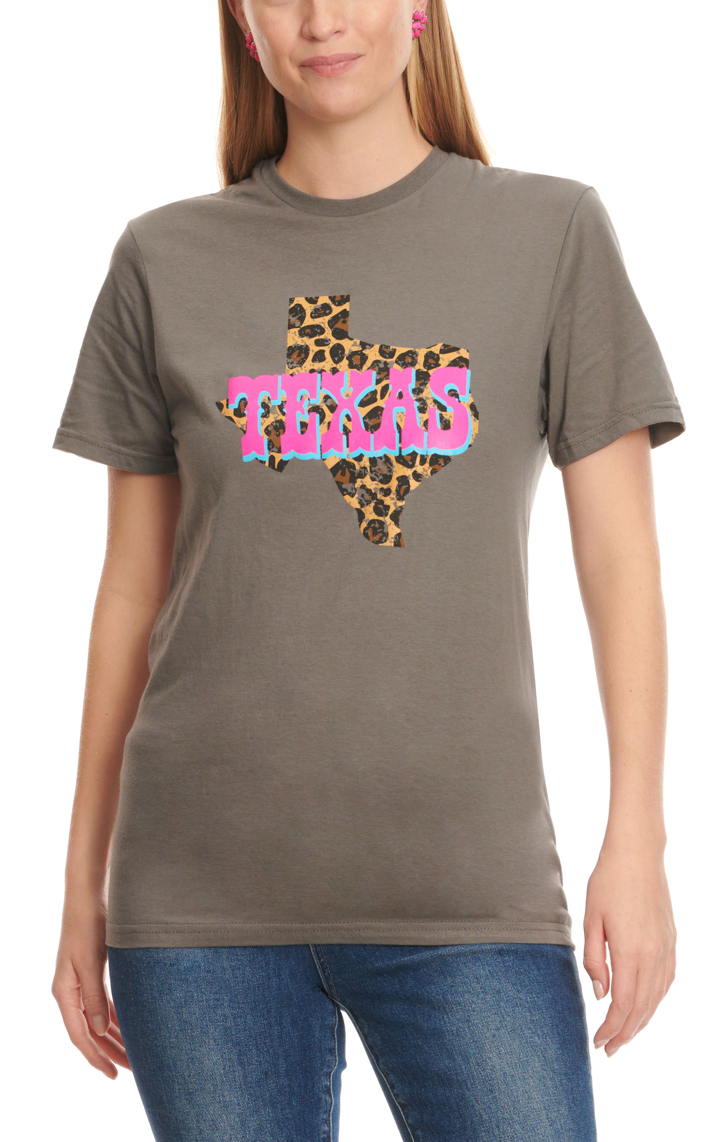 Jazzy Belle Women's Charcoal & Leopard Print Texas Graphic Short Sleeve T-Shirt - Image 3
