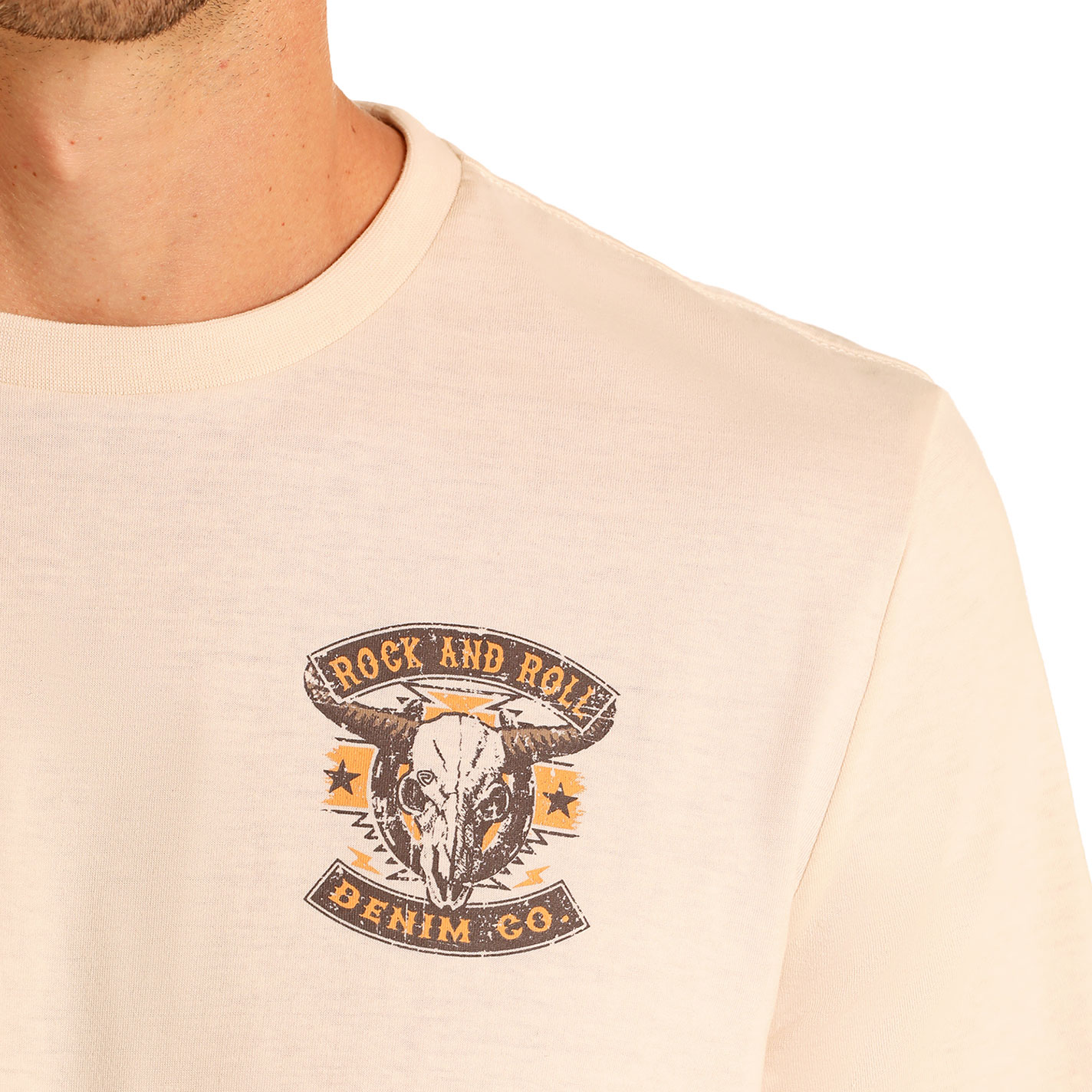 Rock & Roll Denim Men's Bone Steer Skull Logo Graphic T-Shirt - Image 1
