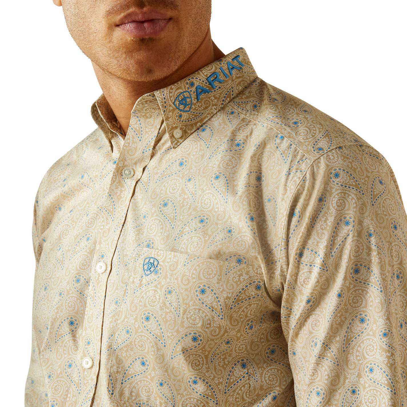 Ariat Men's Alder Team Khaki Paisley Embroidered Logo Western Shirt - Image 1