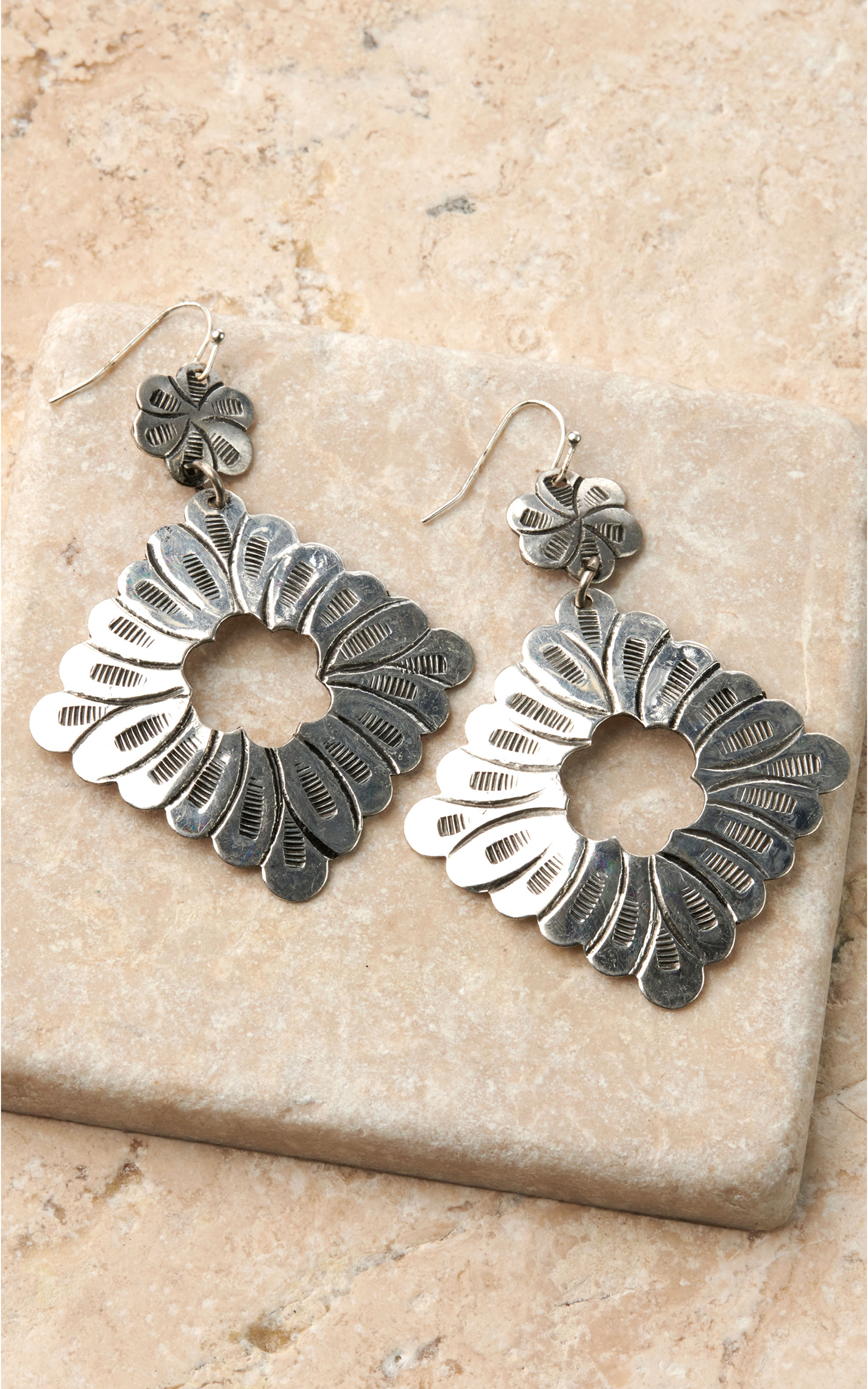 Silver Strike Silver Floral Diamond Earrings - Image 1
