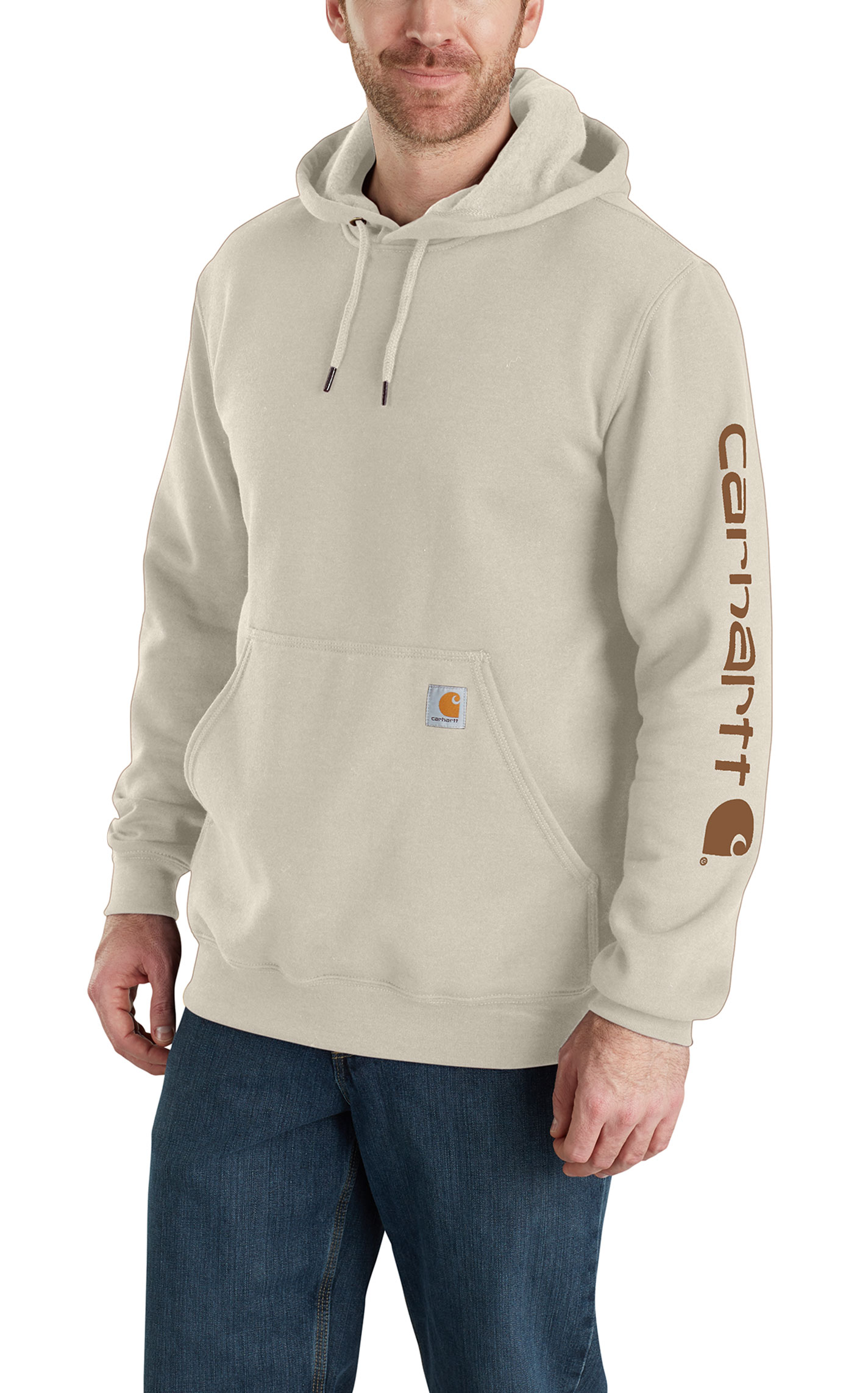 Carhartt Men's Eggshell & Caramel Logo Graphic Sleeve Work Hoodie - Image 1