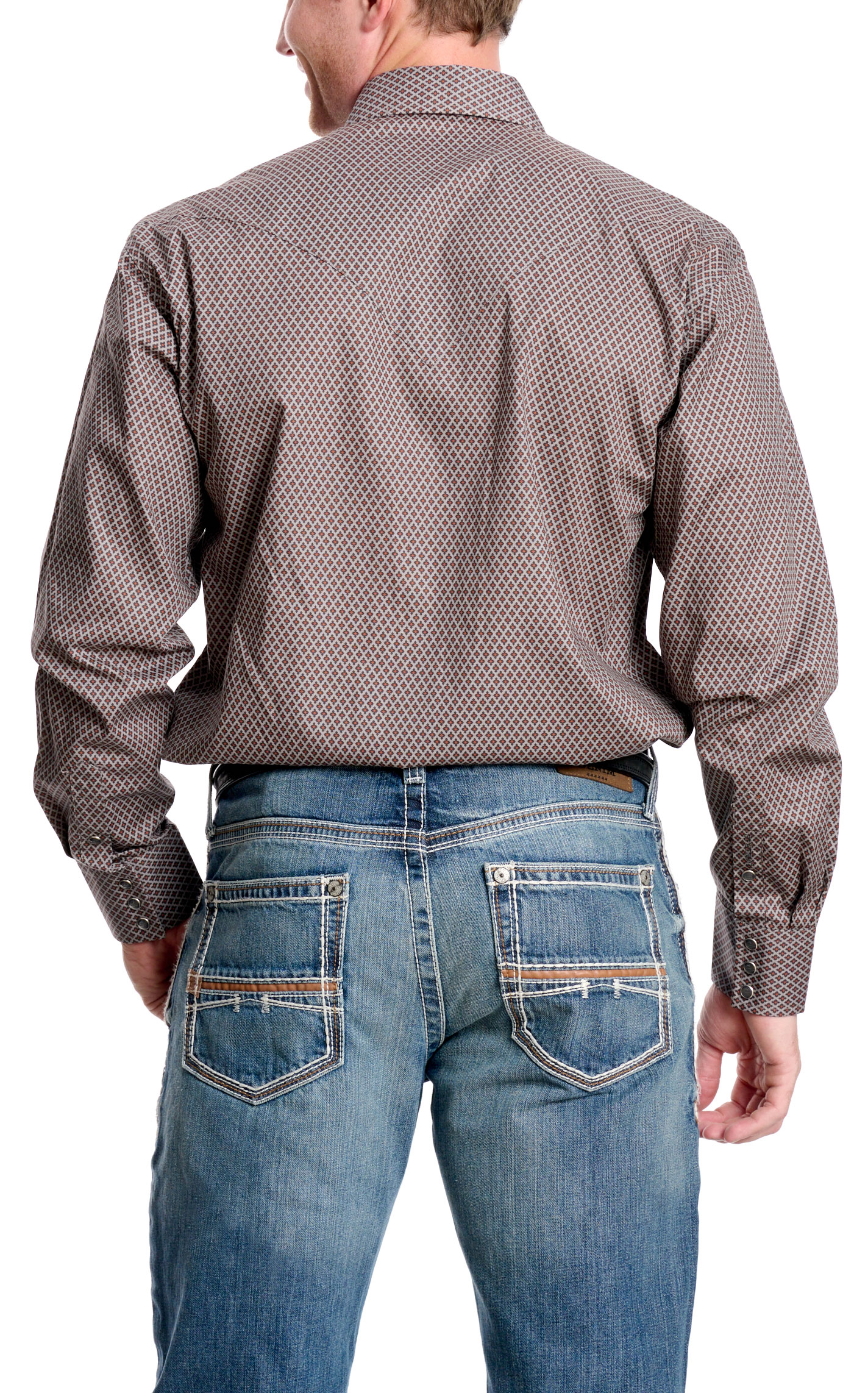 Stetson Men's Charcoal & Tangerine Geo Print Western Shirt - Image 1