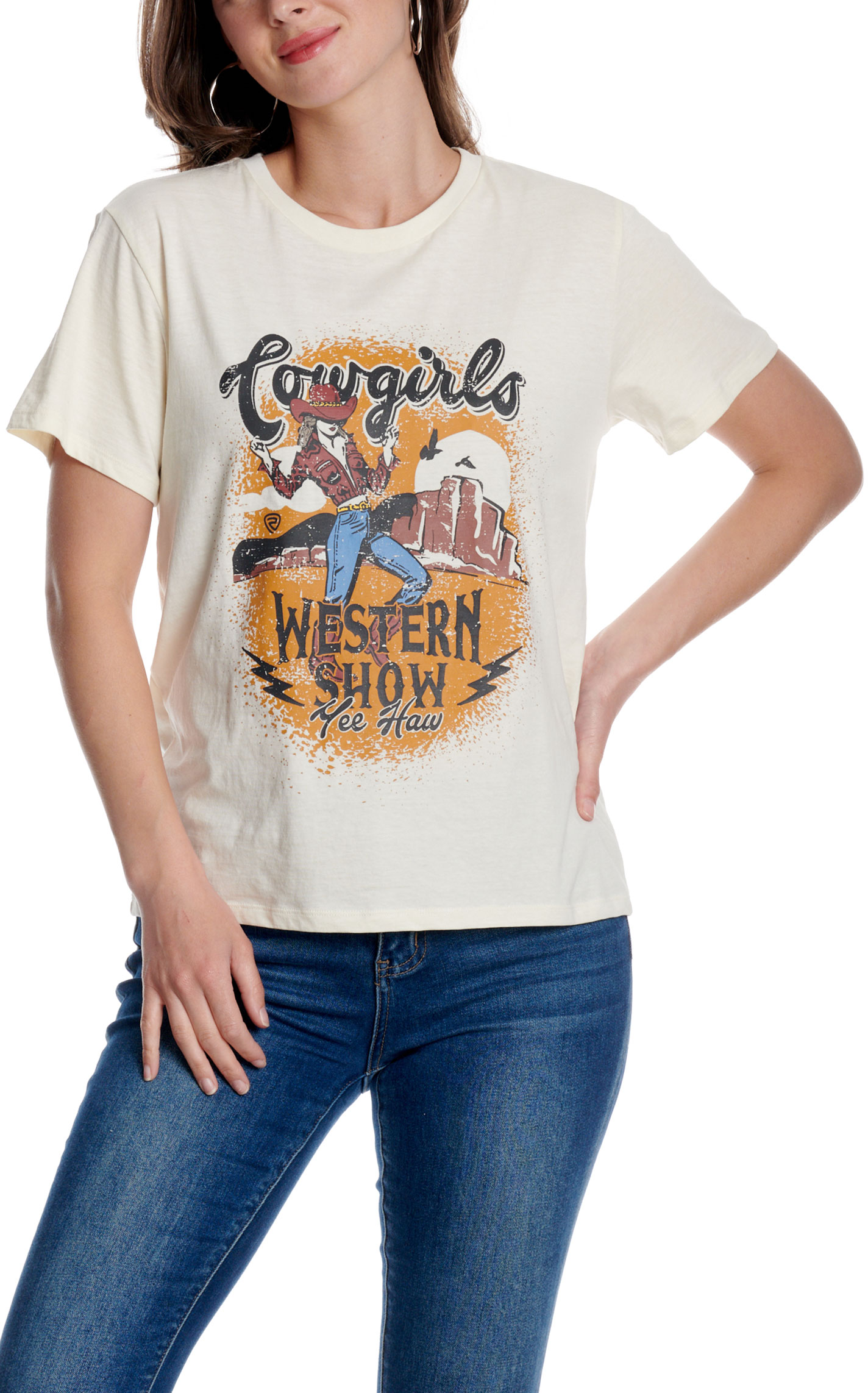 Rock & Roll Women's Vintage Cream Cowgirl Graphic T-Shirt - Image 1