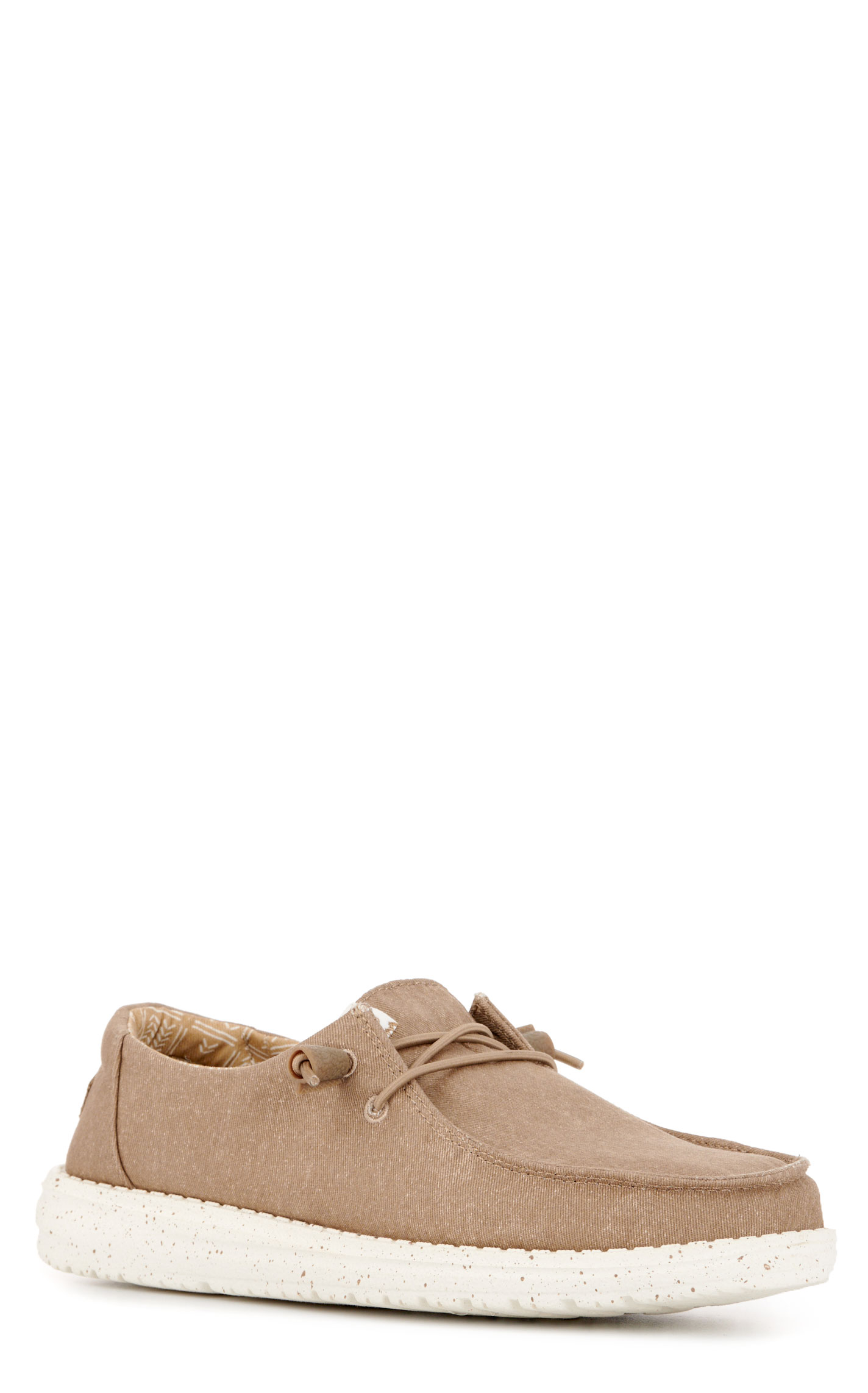Hey Dude Women’s Wendy Stretch Taupe and White Speckle Canvas Casual Shoes - Image 1