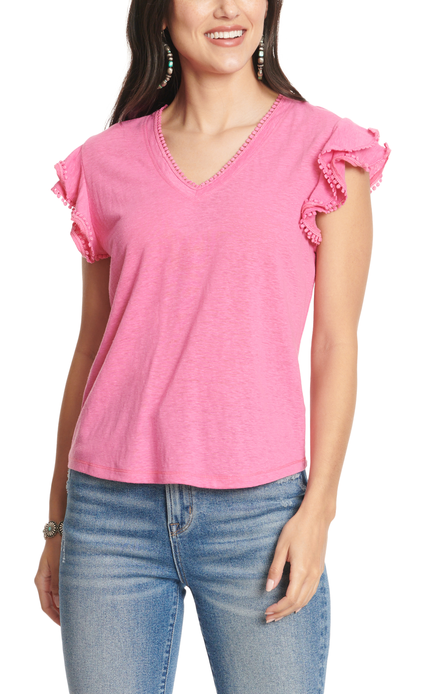 Another Love Women's Bubblegum Pink Flutter Sleeve Top - Image 1