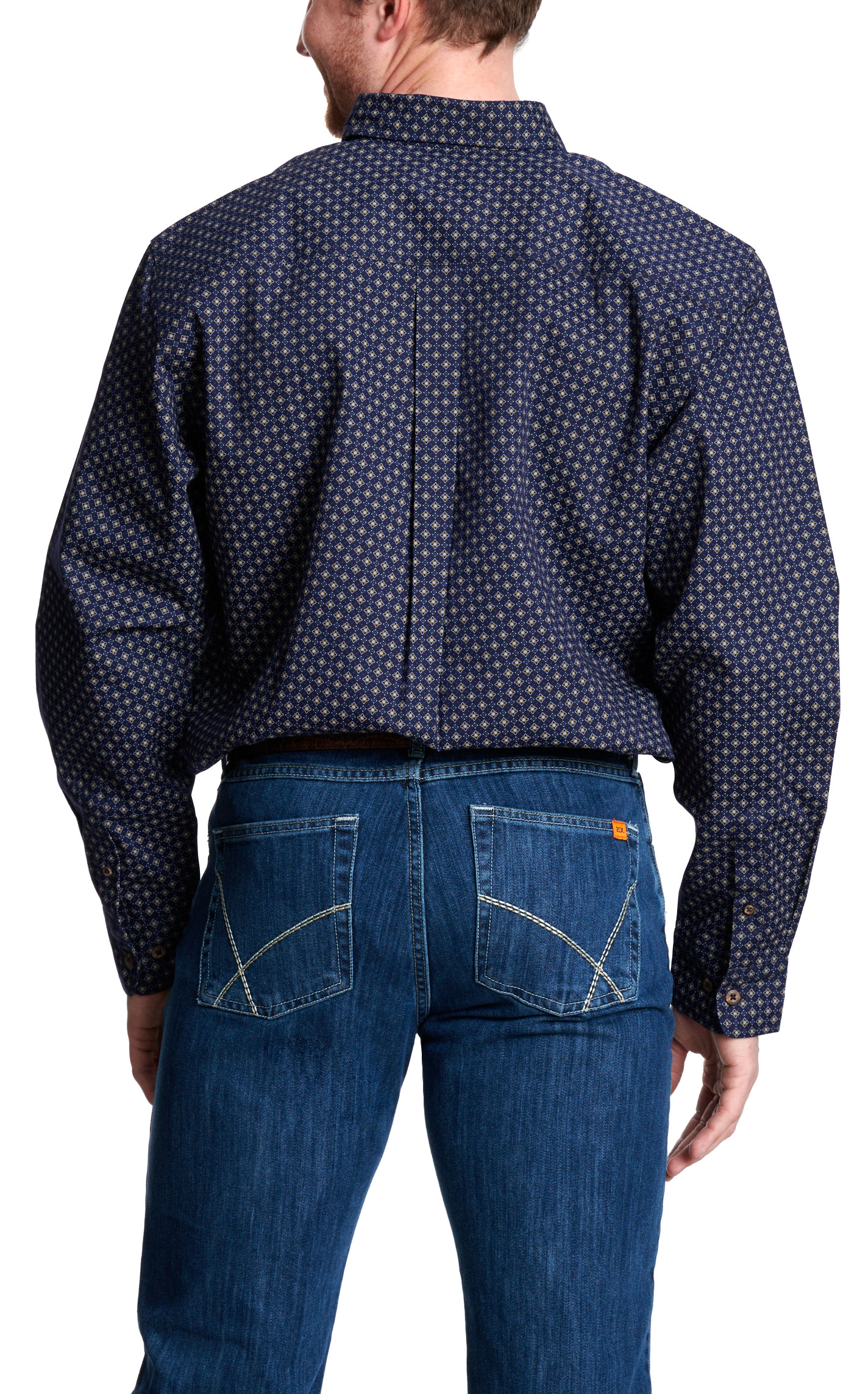 Forge Men's Navy & Taupe Geo Print FR Work Shirt - Image 1
