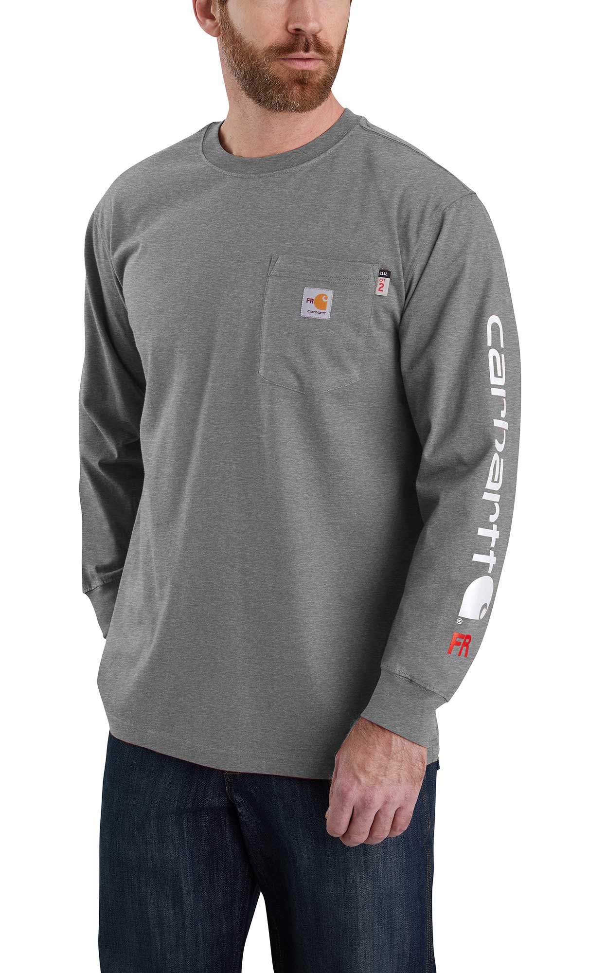 Carhartt Men's Force Granite Heather Midweight Long Sleeve FR T-Shirt - Image 1