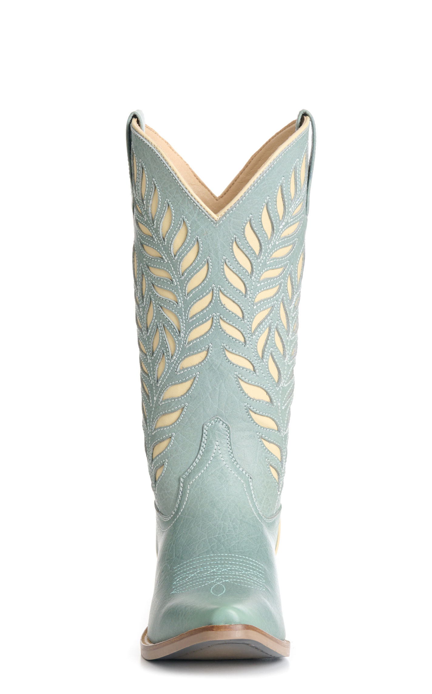 Rockin' C Women's Coral Blue & Latte Inlay Snip Toe Boots - Image 1