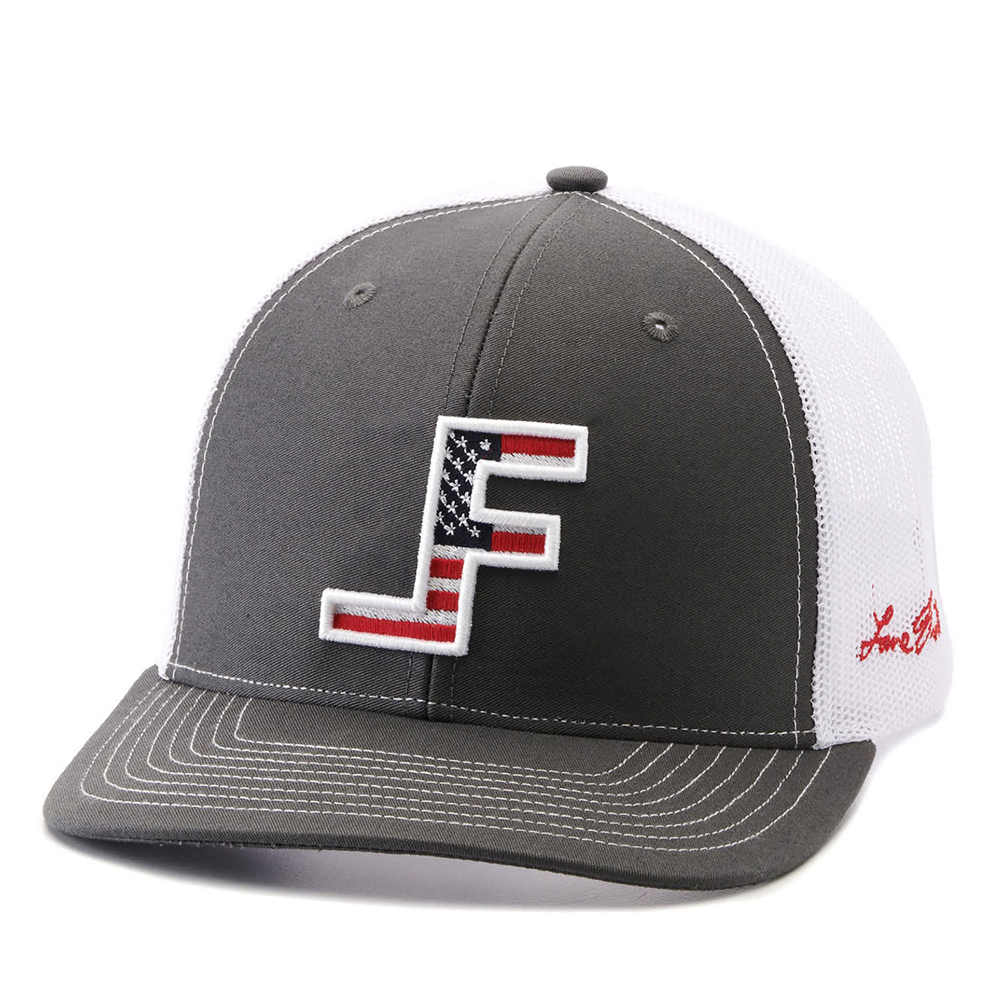 Lane Frost Courage Charcoal Gray and White with Center American Flag Logo Snapback Cap - Image 1