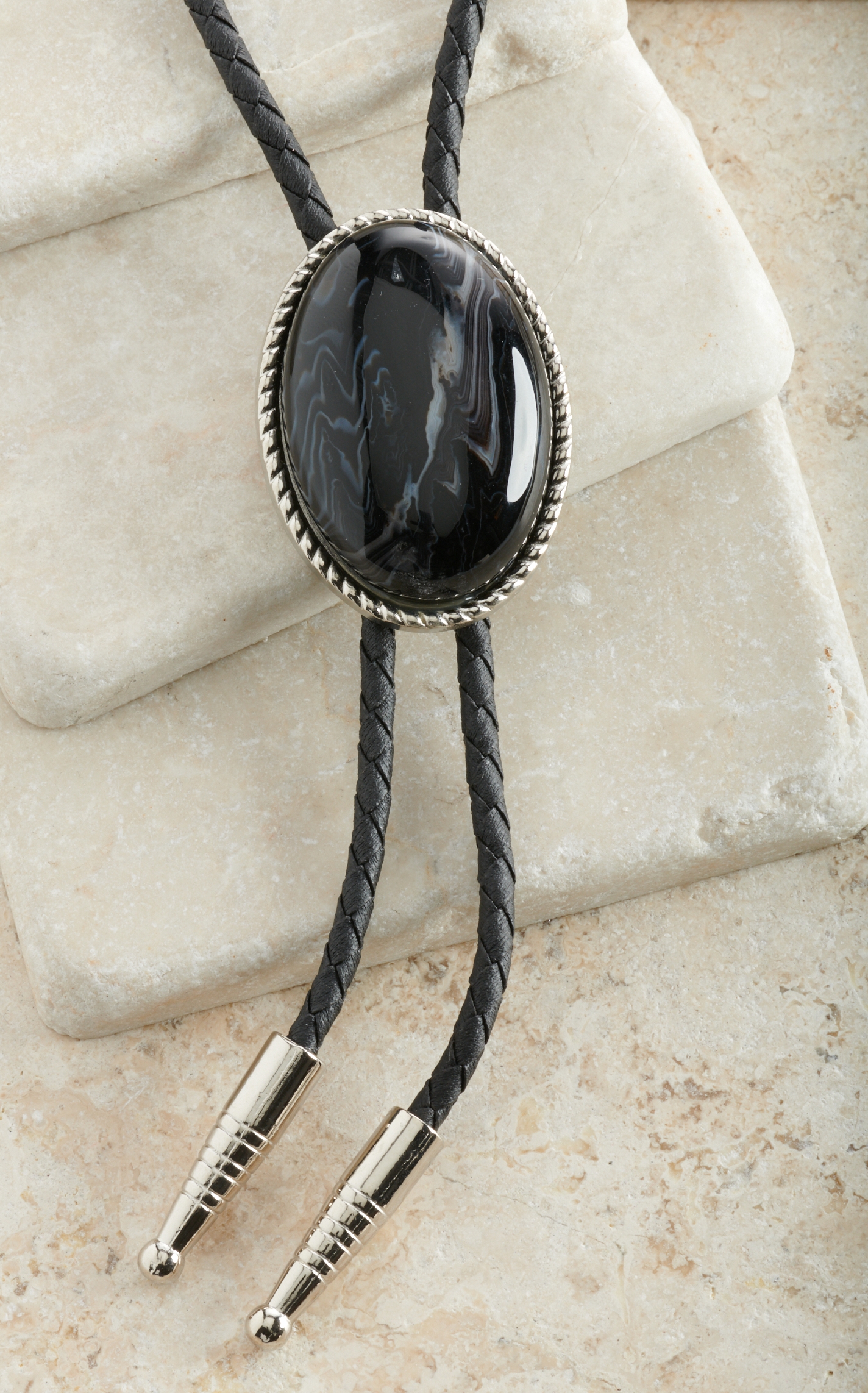 M&F Western Silver Oval with Sardonyx Stone Bolo Tie - Image 1