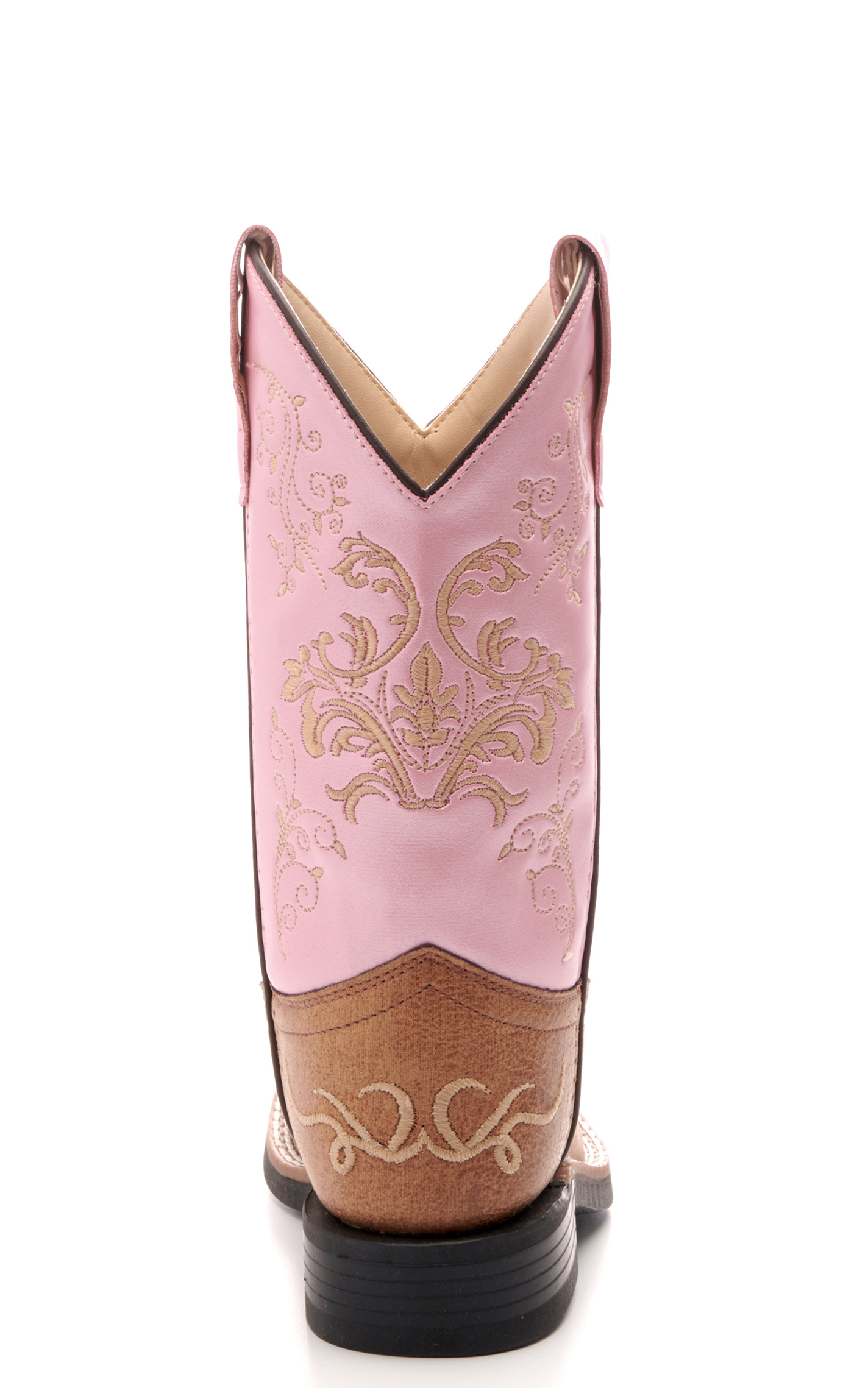 Old West Kids Tan and Pink Square Toe Cowboy Boots - Image 1