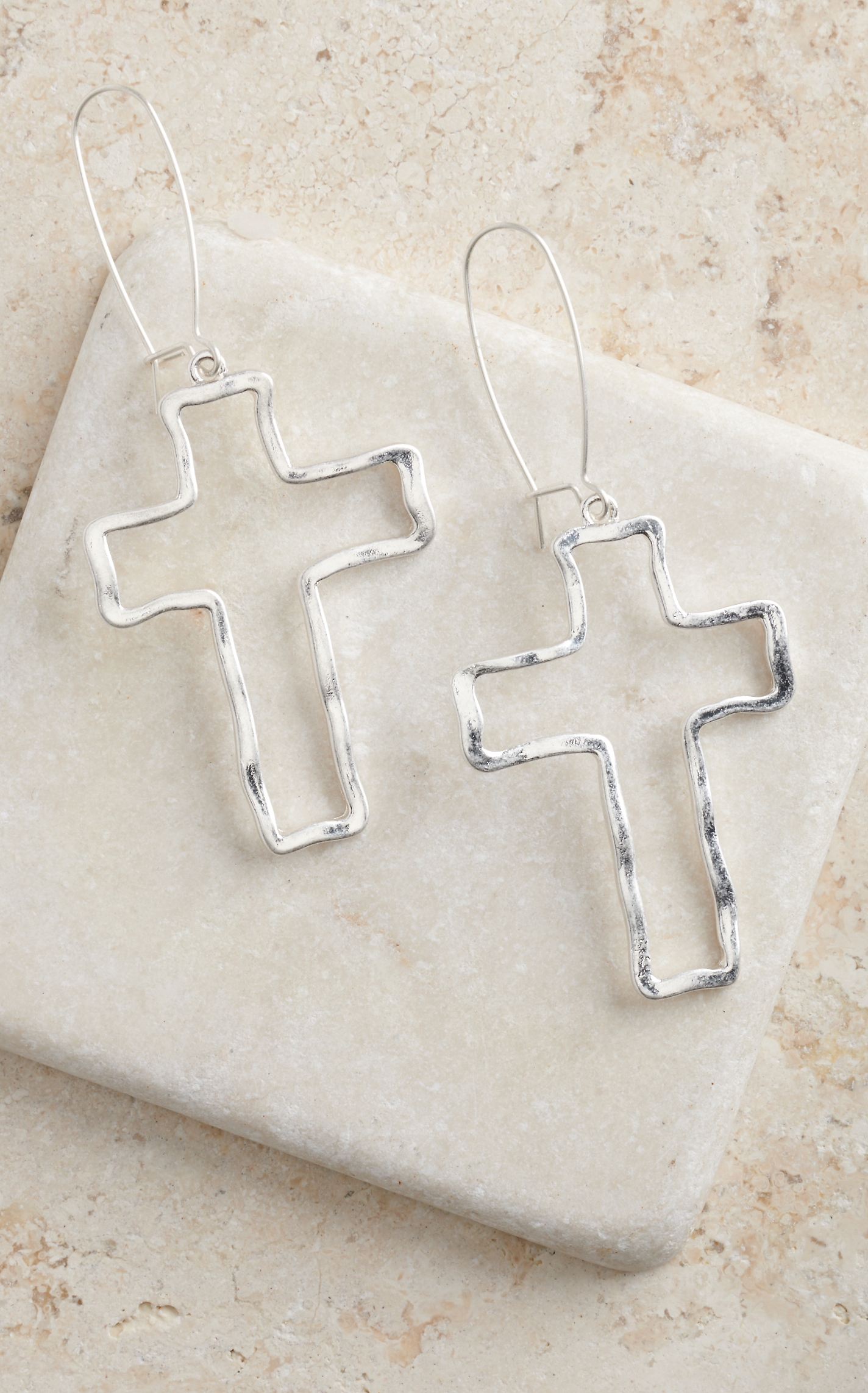 Blazin Roxx Silver Open Cross Dangle Earrings - Image 1