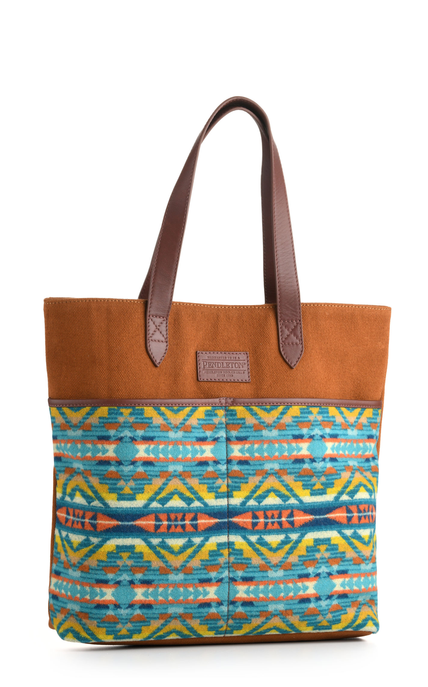 Pendleton Women's Turquoise Tangerine Sunset & Cream Aztec Alto Mesa Market Tote Bag - Image 1