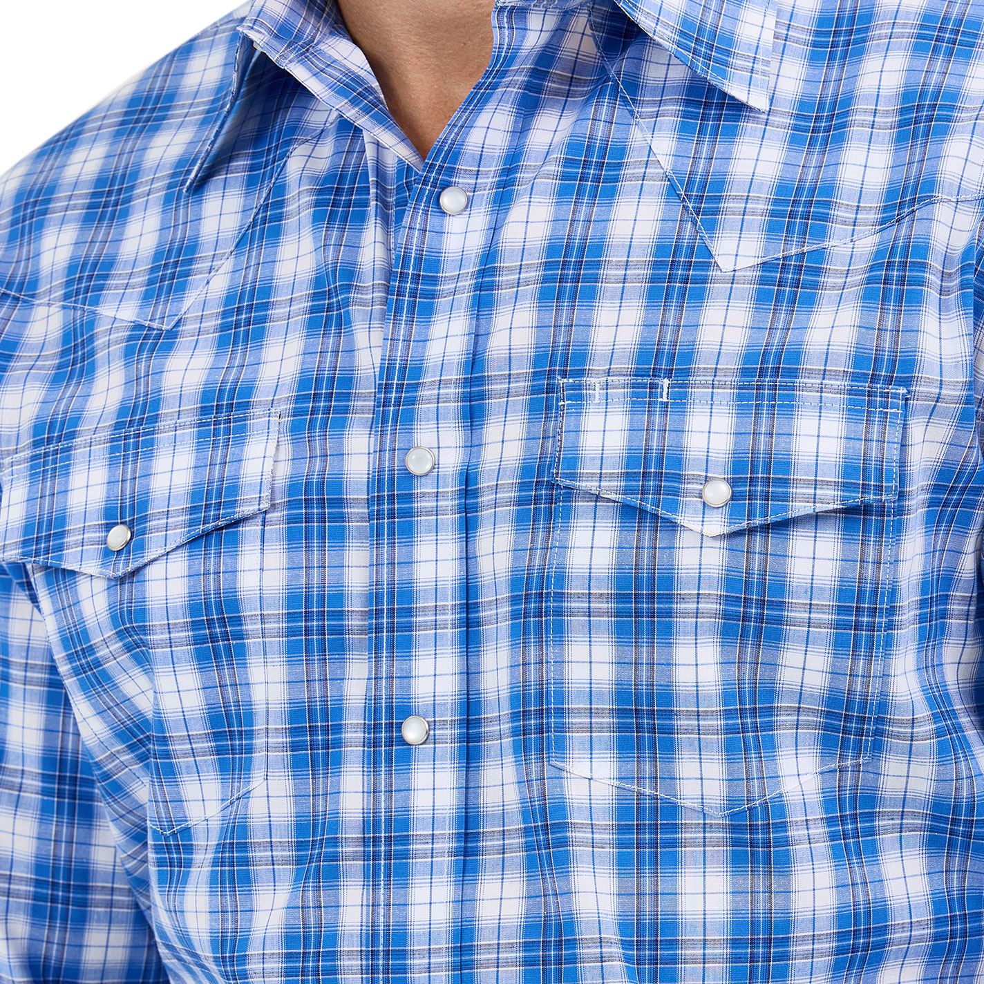 Wrangler Men's Vibrant Blue Plaid Print Western Shirt - Image 1