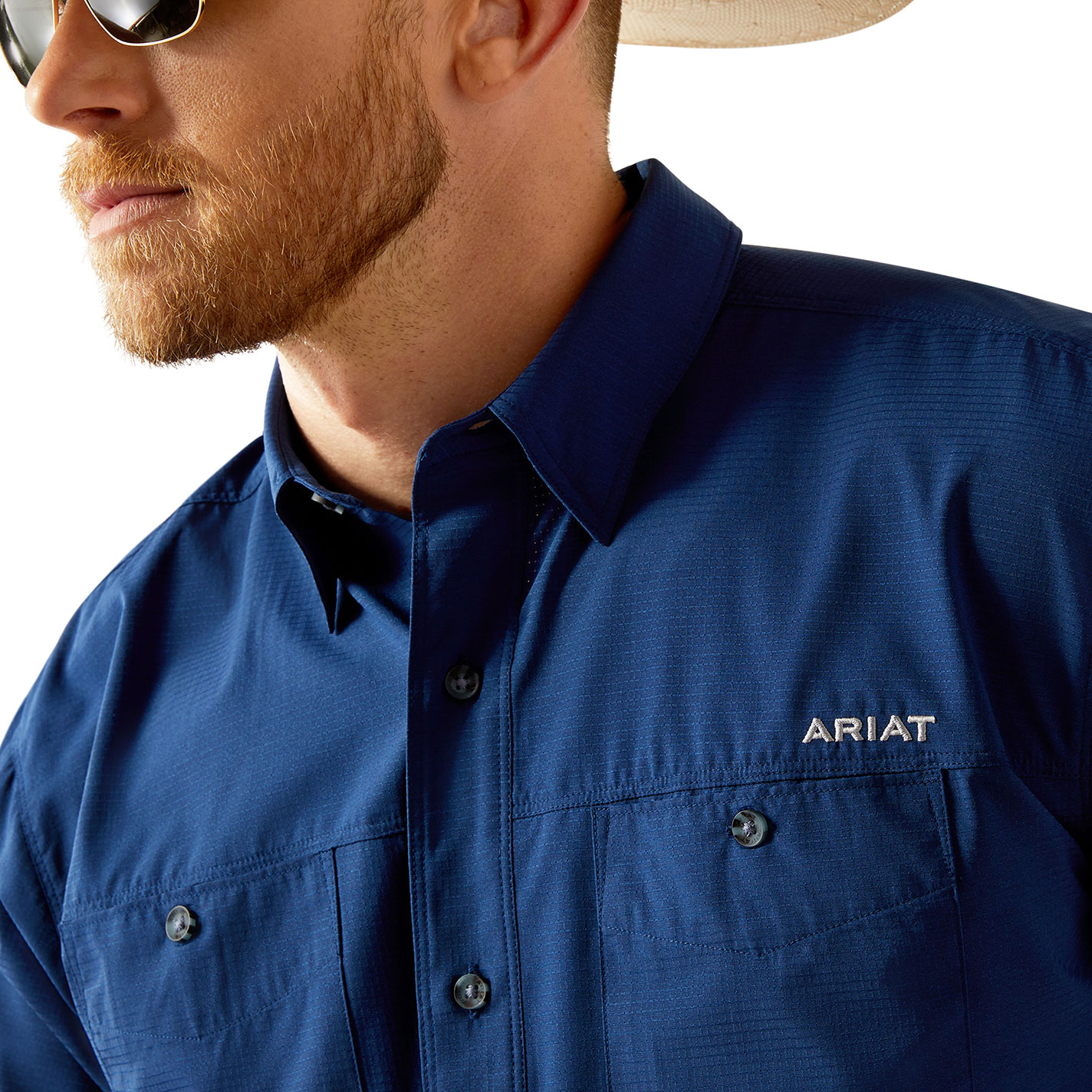 Ariat Men's 360 AirflowDark Aegean Blue Vented Shirt - Image 1
