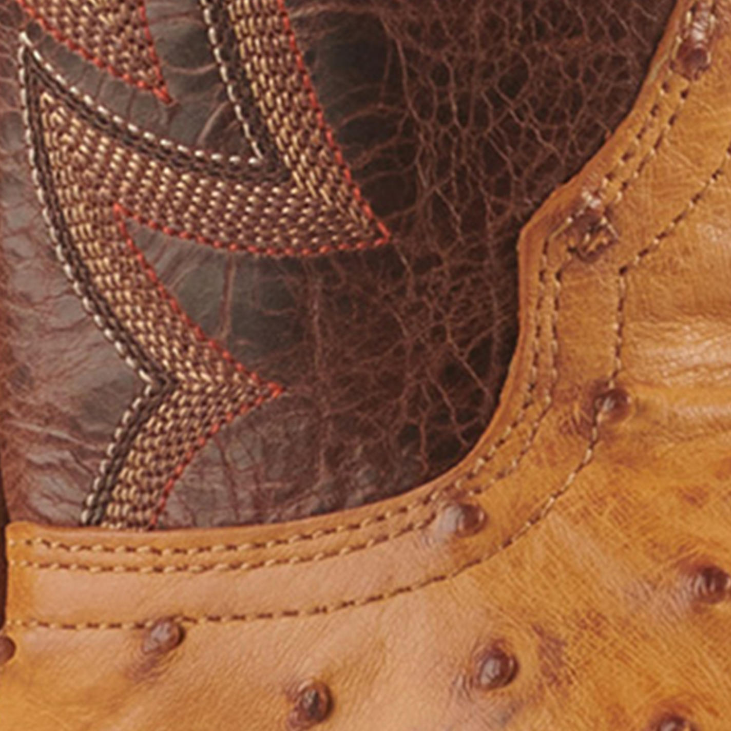 Cavender's Men's Saddle Brown and Straw Full Quill Ostrich Rafter C Wide Square Toe Exotic Cowboy Boots - Image 1
