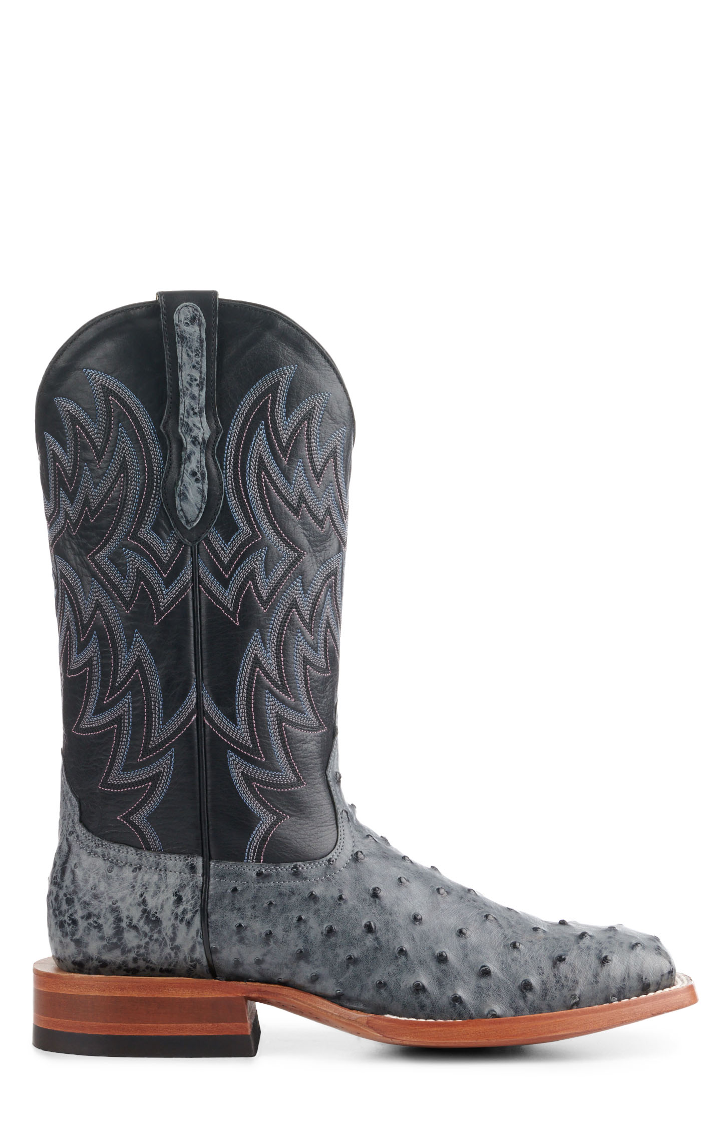 Cavender's Men's Black and Charcoal Full Quill Ostrich Wide Square Toe Exotic Cowboy Boots - Image 1