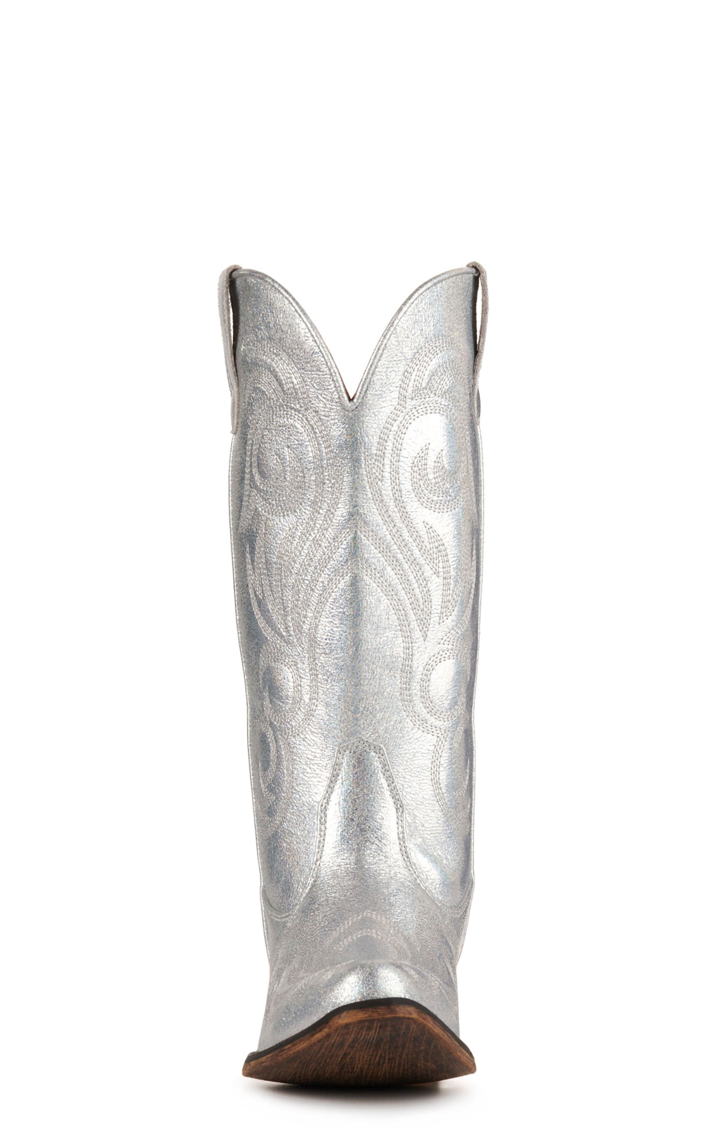 Roper Women's Metallic Silver Faux Leather with White Stitching Snip Toe Cowboy Boots - Image 1