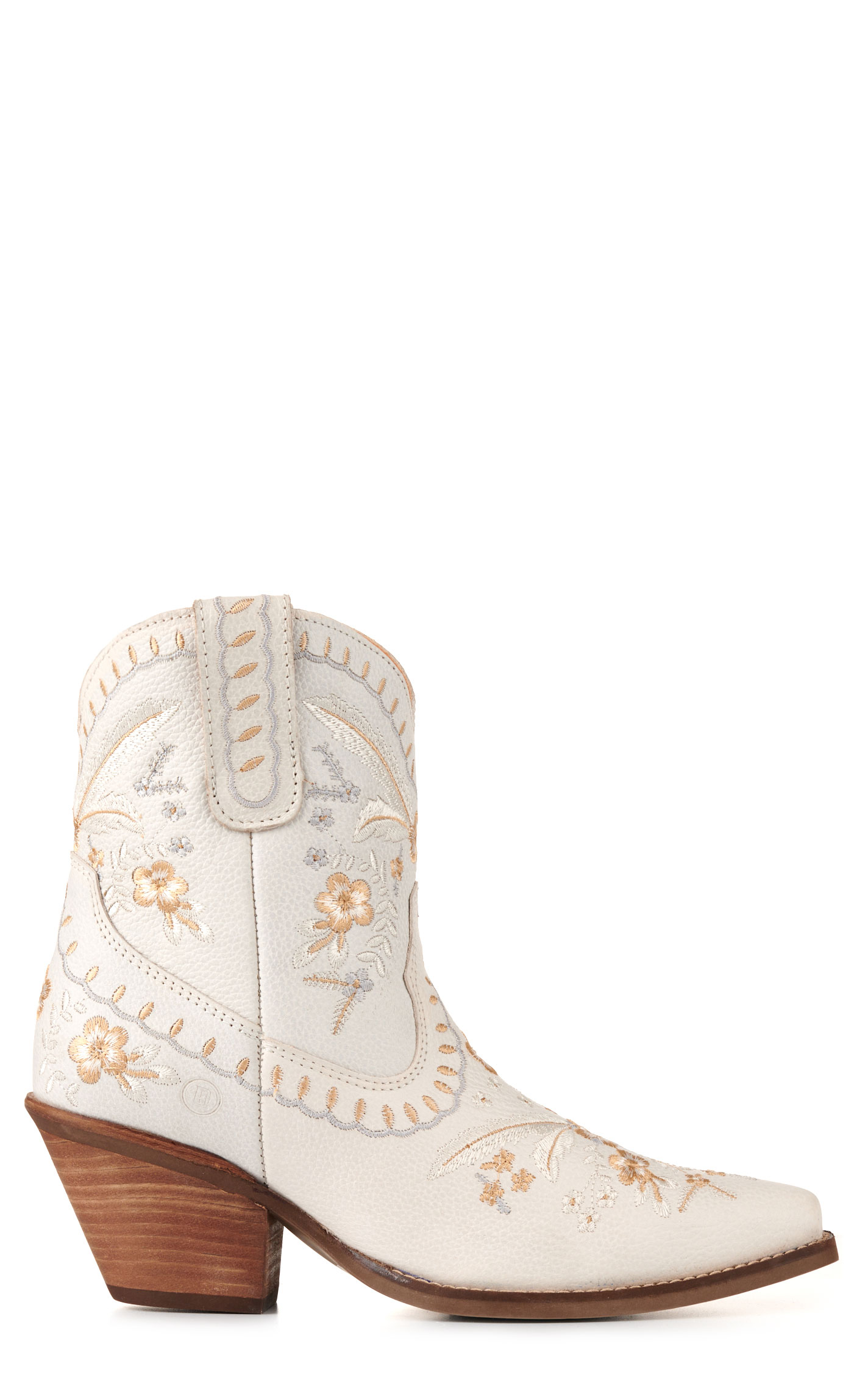Dingo Women's Primrose White with Floral Embroidery Snip Toe Booties - Image 1