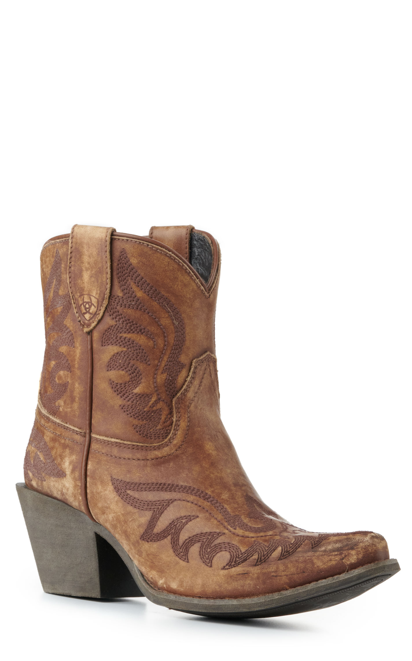 Ariat Women's Chandler Distressed Brown Snip Toe Booties - Image 1