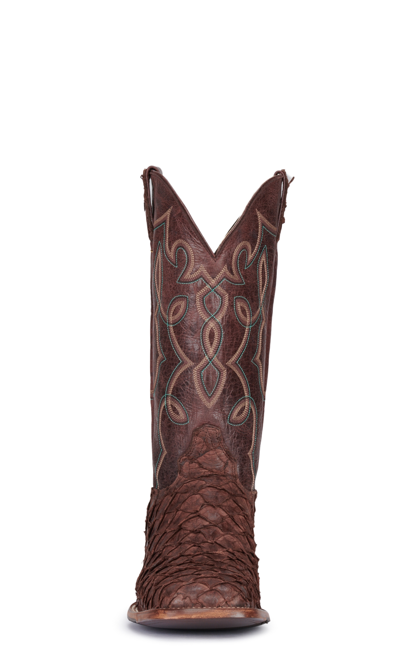 Cavender's Men's Bonham Cigar Pirarucu and Chocolate Wide Square Toe Exotic Cowboy Boots - Image 1