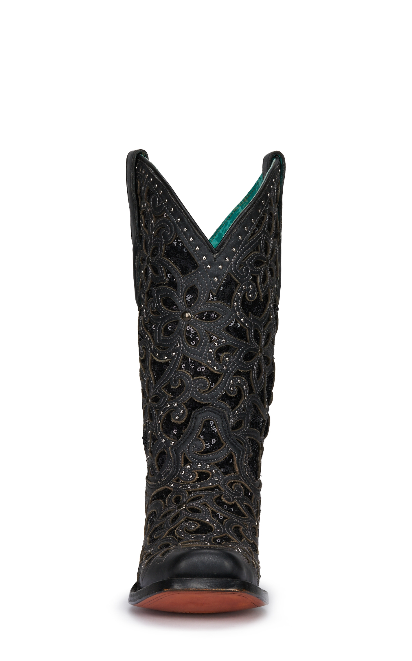 Corral Women's Black with Black Glitter Inlay and Studs Square Toe Cowboy Boot - Image 1