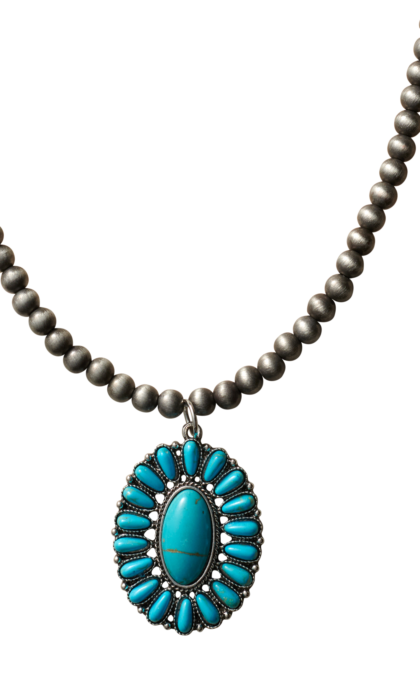 Rockin C Silver Navajo Pearls & Turquoise Concho Necklace - Image 1