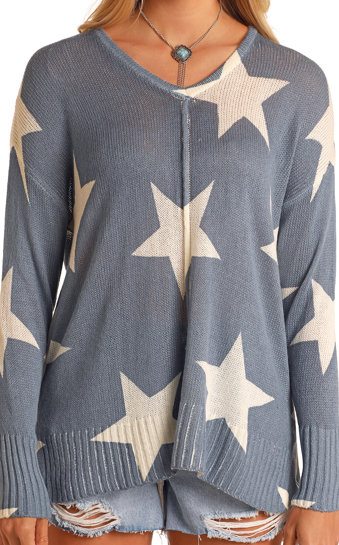 Rock & Roll Denim Women's Denim Blue & Star Light Sweater - Image 1