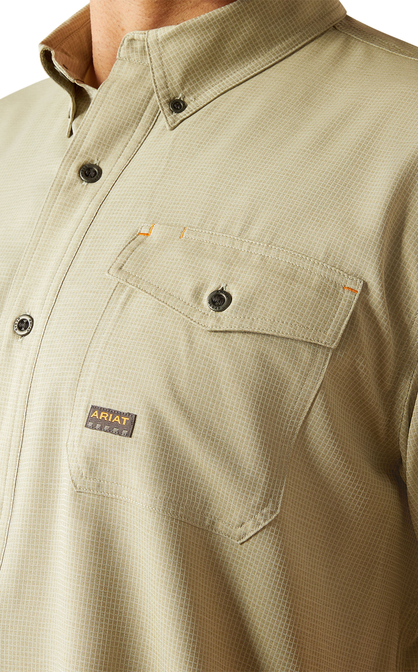 Ariat Men's Rebar VentTek Sage Check Print Vented Work Shirt - Image 4