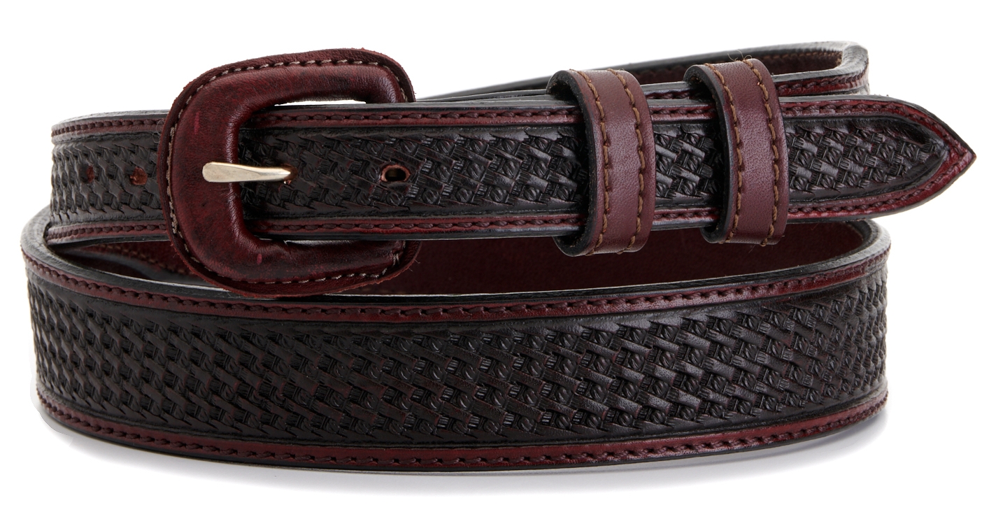 Vogt Men's Saddle Brown Basket Weave Tapered Western Belt - Image 1