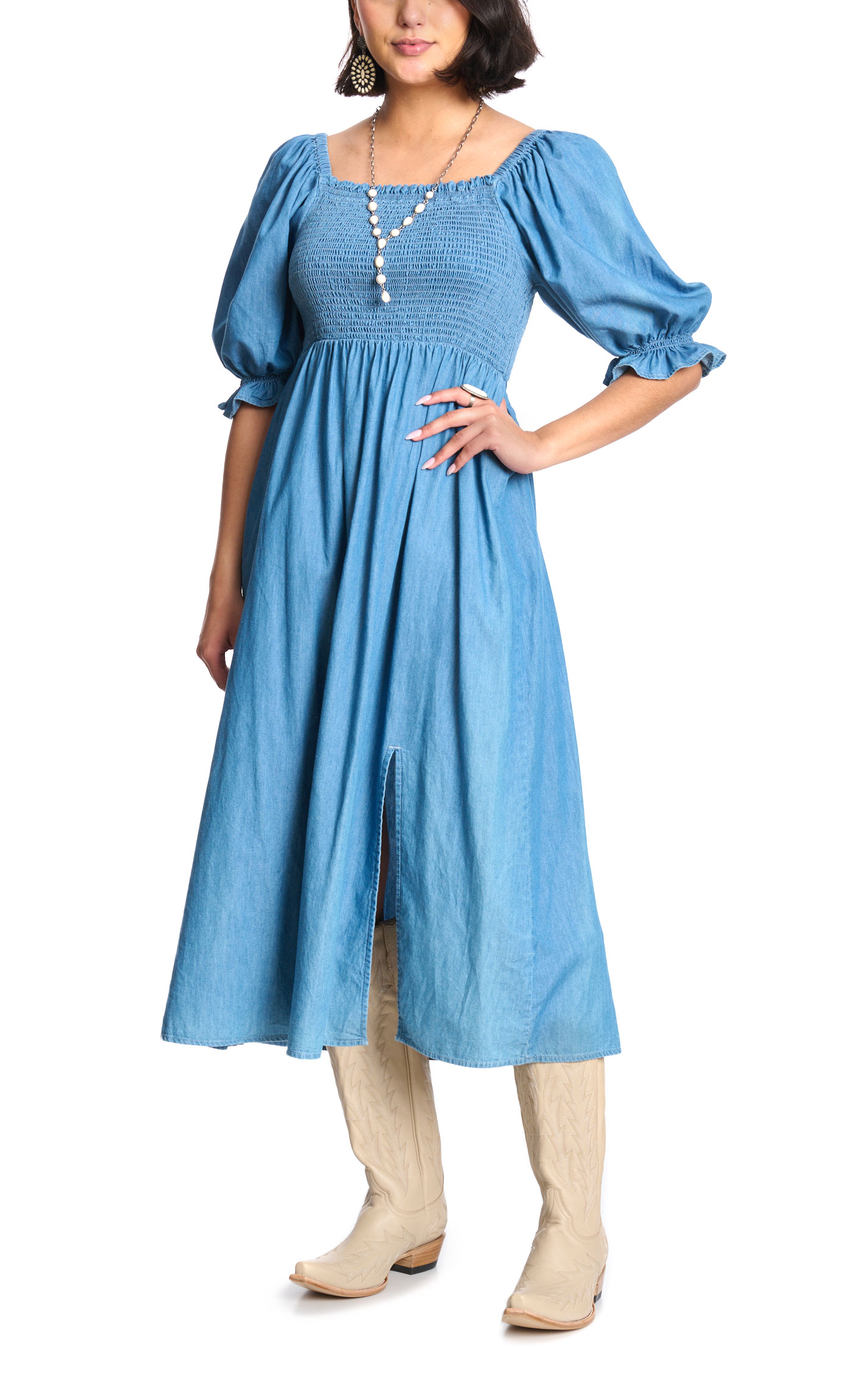 Rockin' C Women's Denim Smocked Midi Dress - Image 1