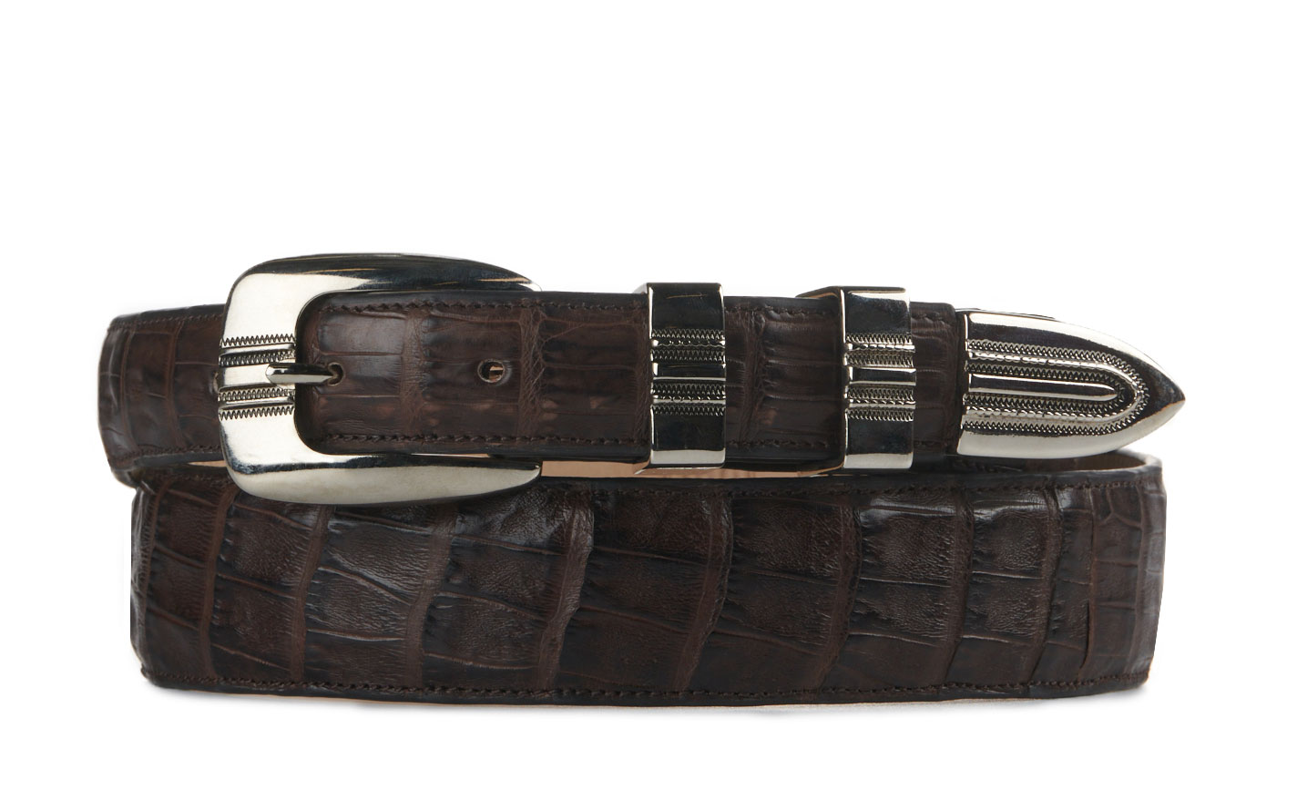 Cavender's Men's Cigar Brown Caiman Tapered Exotic Western Belt - Image 1