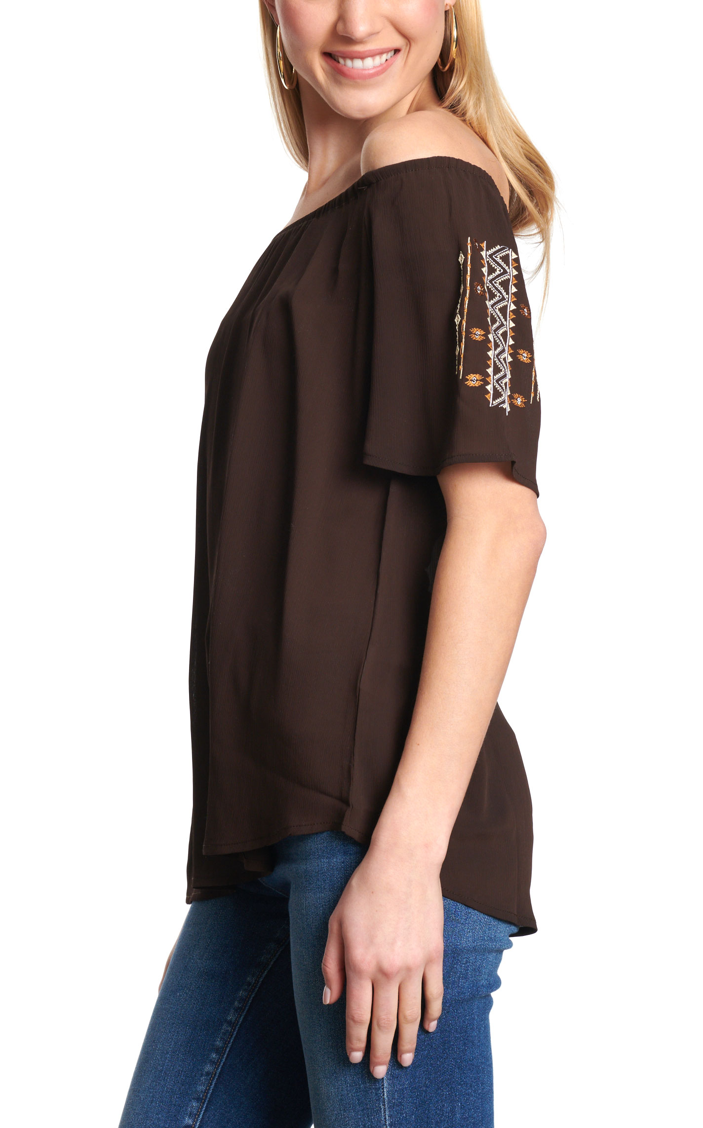 Cowgirl Hardware Women's Chocolate Aztec Embroidered Top - Image 1