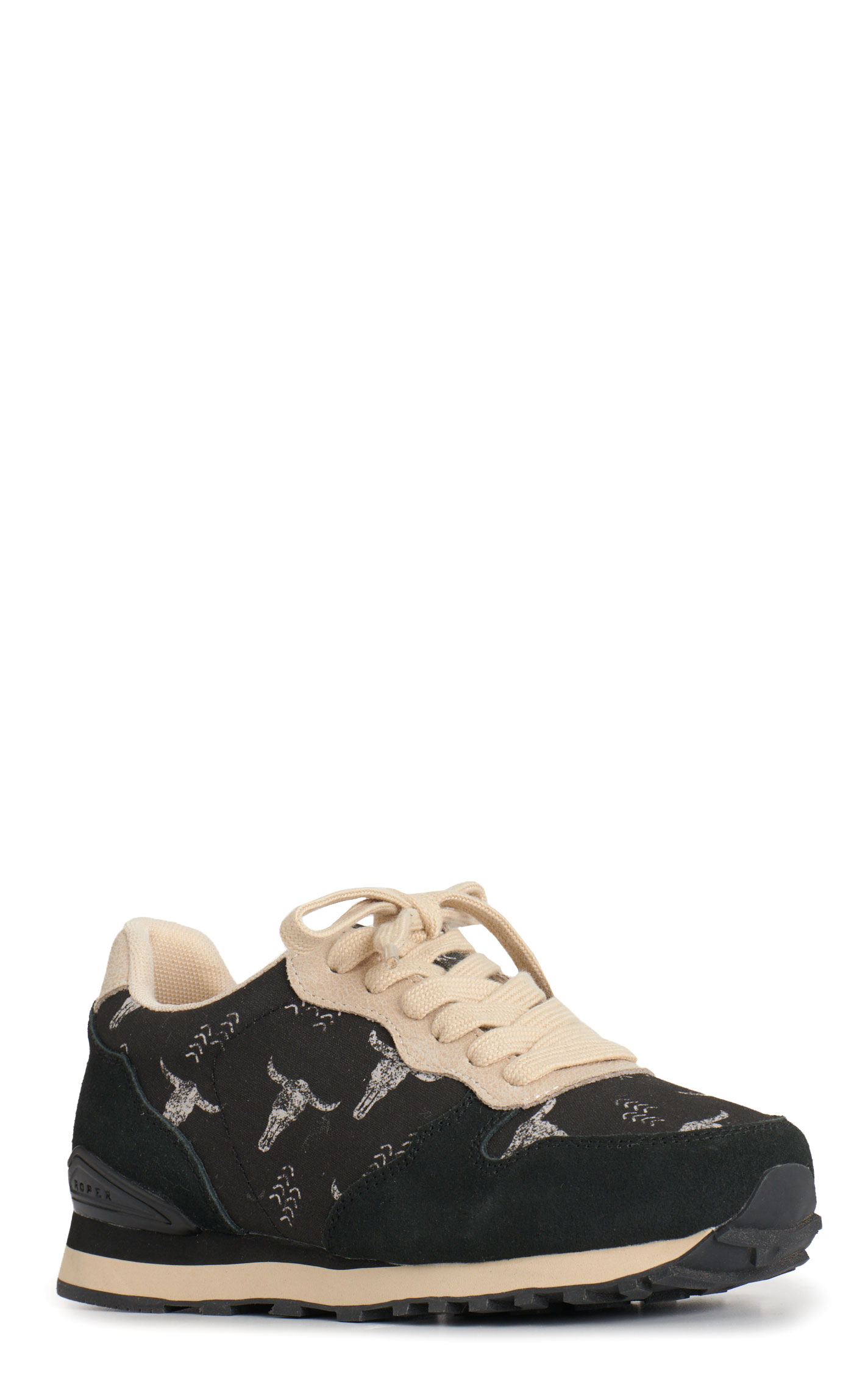 Roper Women's Giddyup Longhorn Black Canvas & Suede Casual Shoes - Image 1