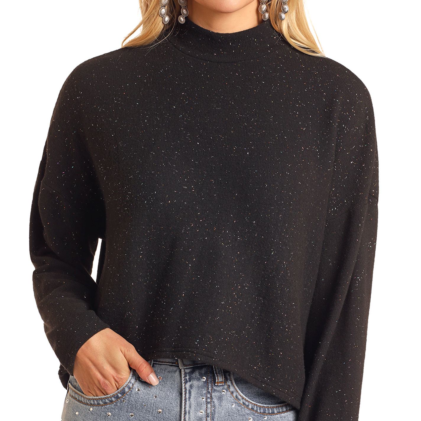 Rock & Roll Denim Women's Black Glitter-Explosion Pullover - Image 1