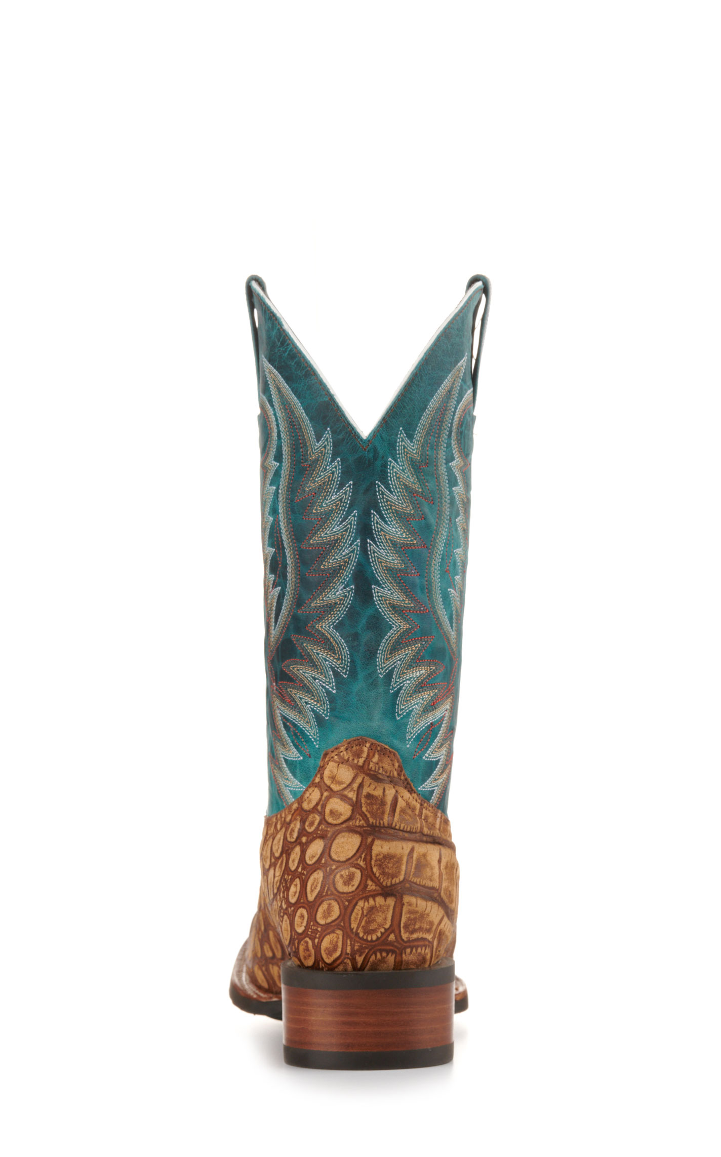 Cavender's Men's Intrepid Turquoise and Rustic Tan Alligator Print Wide Square Toe Cowboy Boot - Image 1
